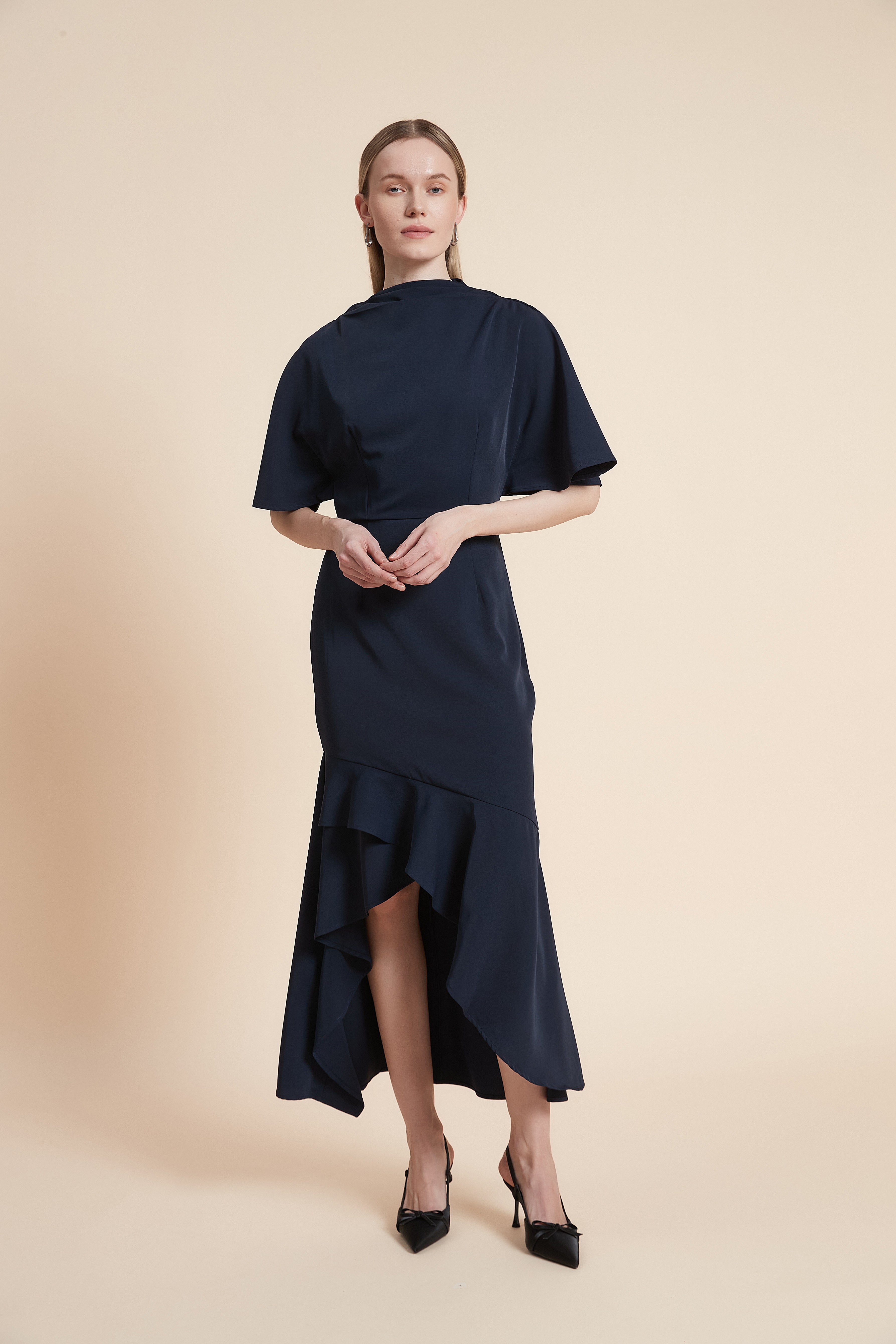 Dress Midi Short-Sleeved Ruffled Top