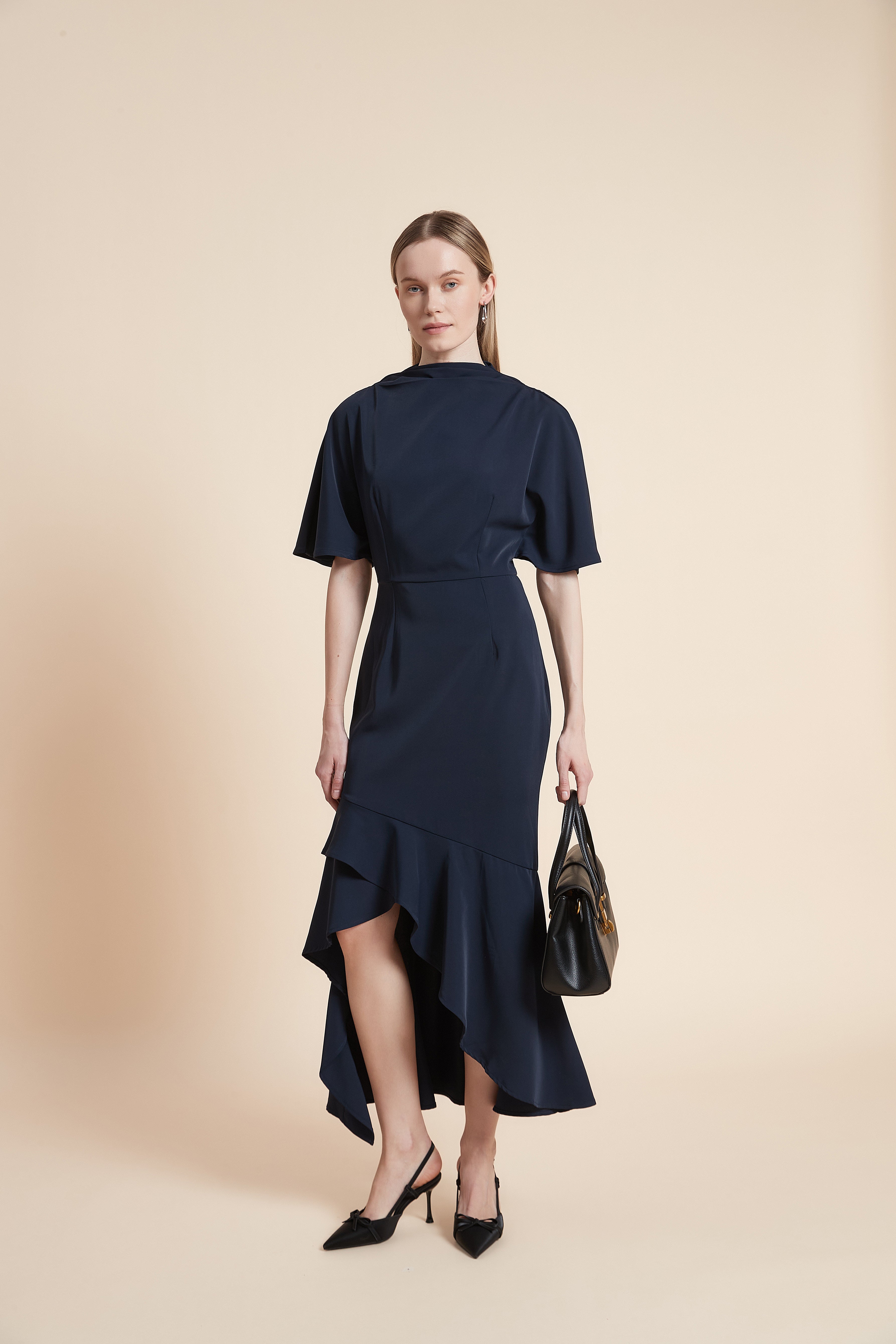 Dress Midi Short-Sleeved Ruffled Top