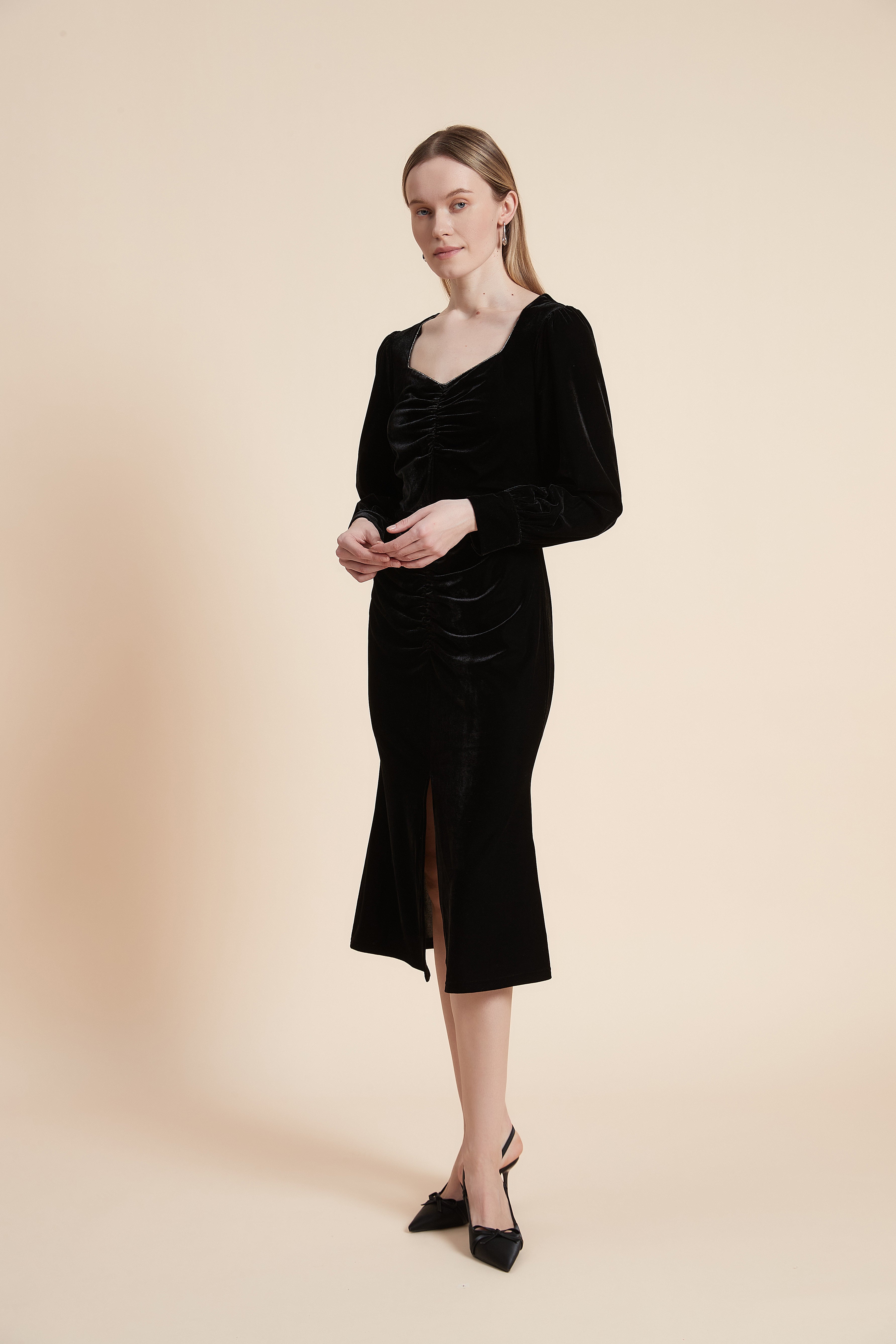 Knee Length Dress with Long Sleeves