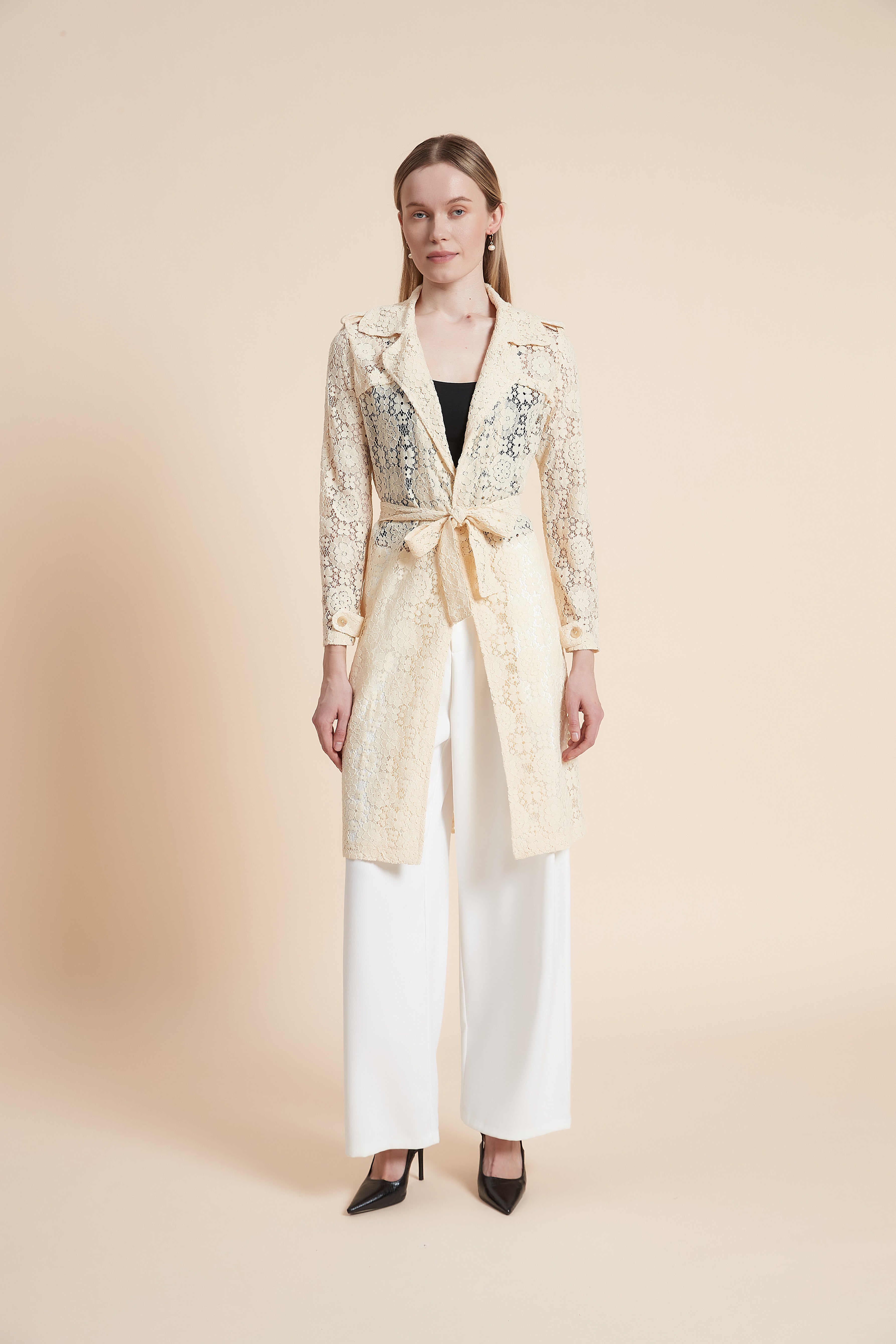 Long Sleeve Lace Cardigan with Knee Length