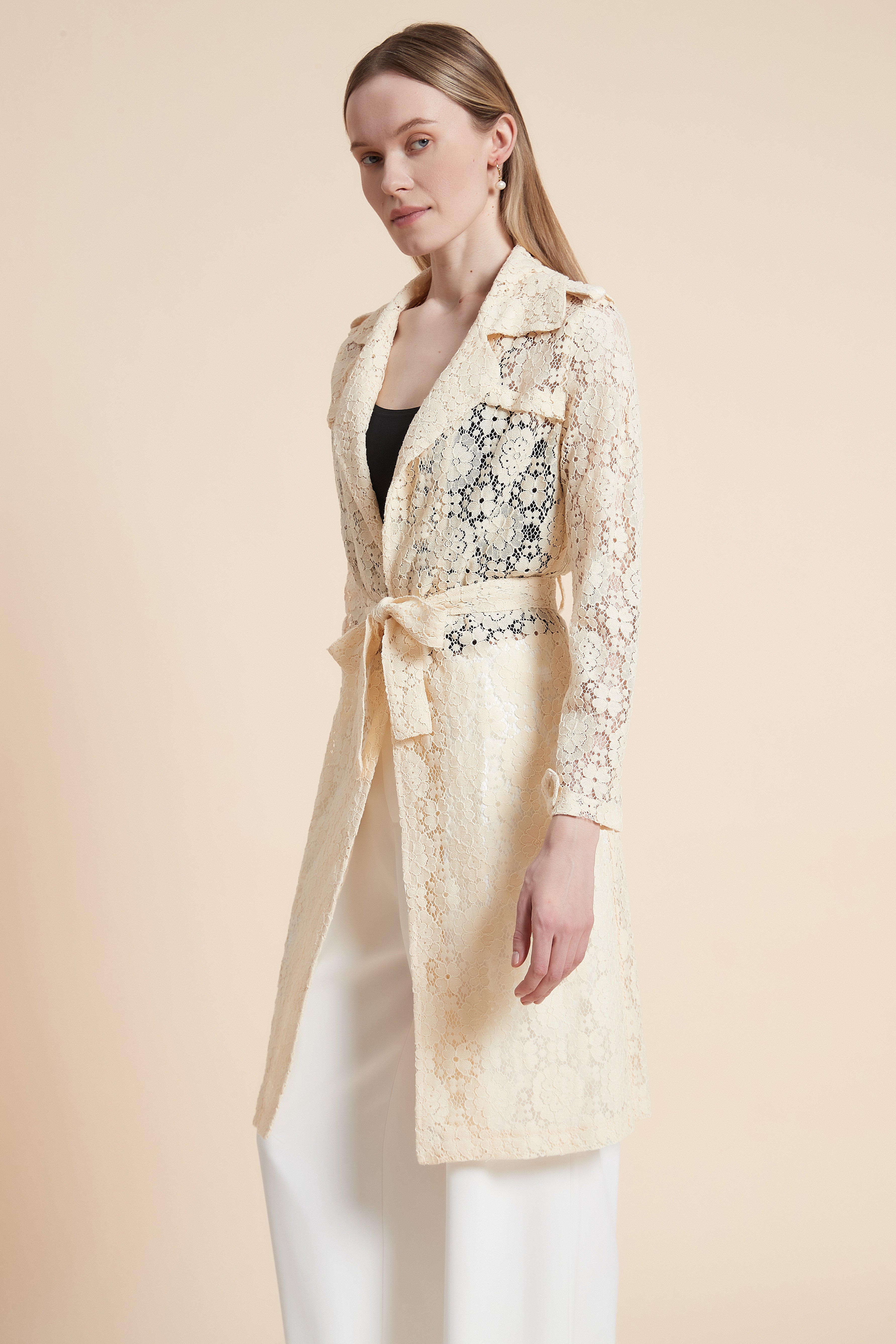 Long Sleeve Lace Cardigan with Knee Length