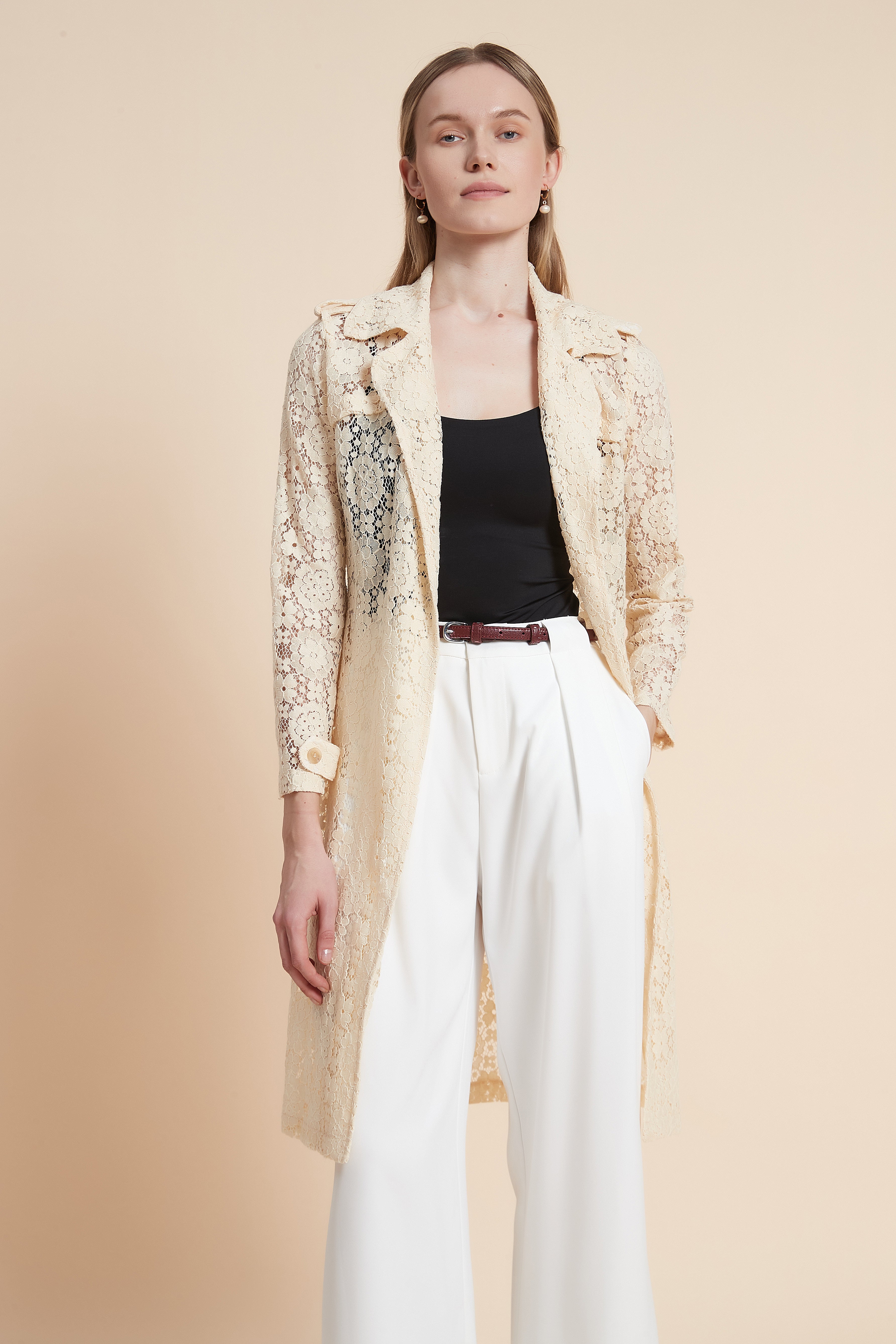 Long Sleeve Lace Cardigan with Knee Length