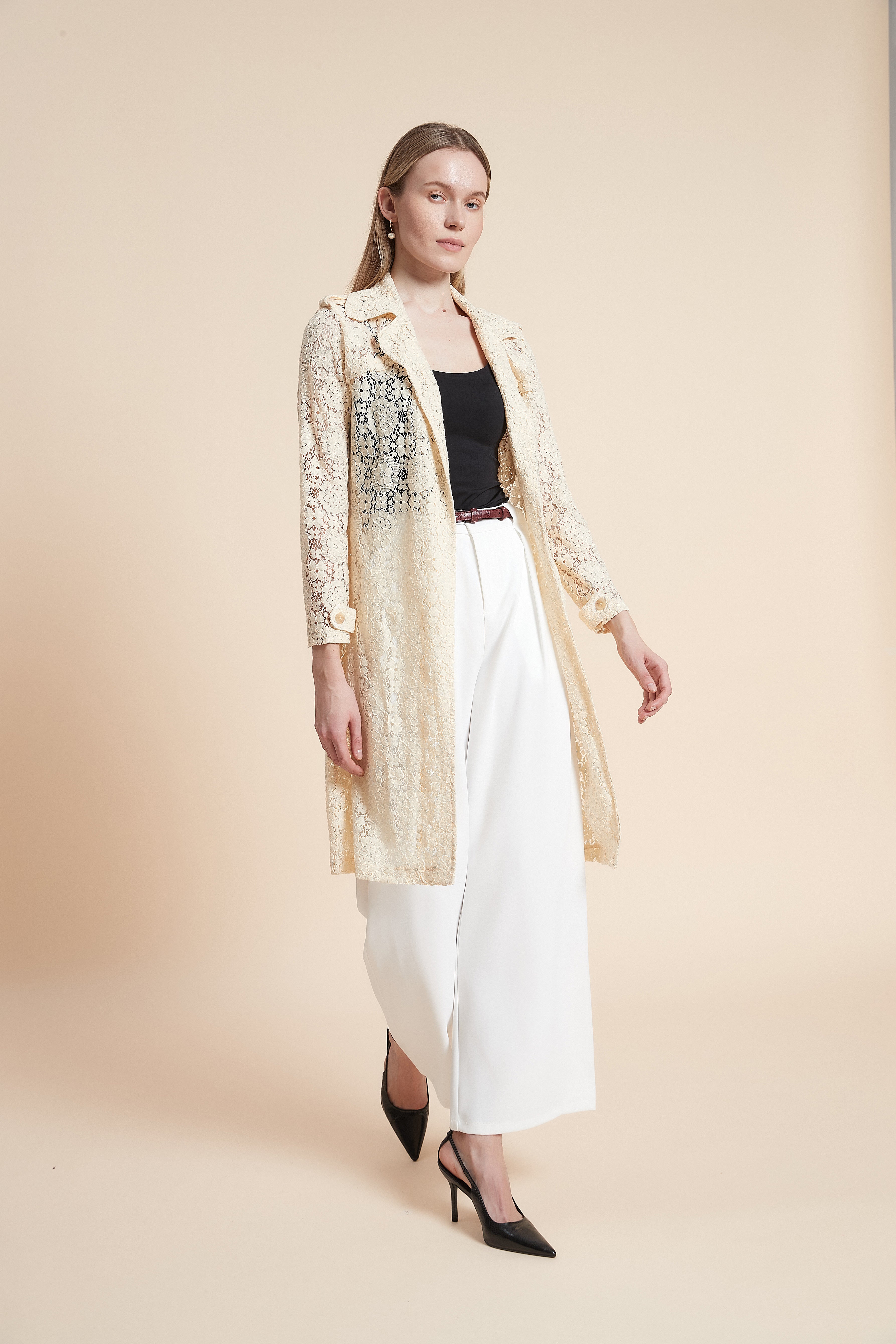 Long Sleeve Lace Cardigan with Knee Length