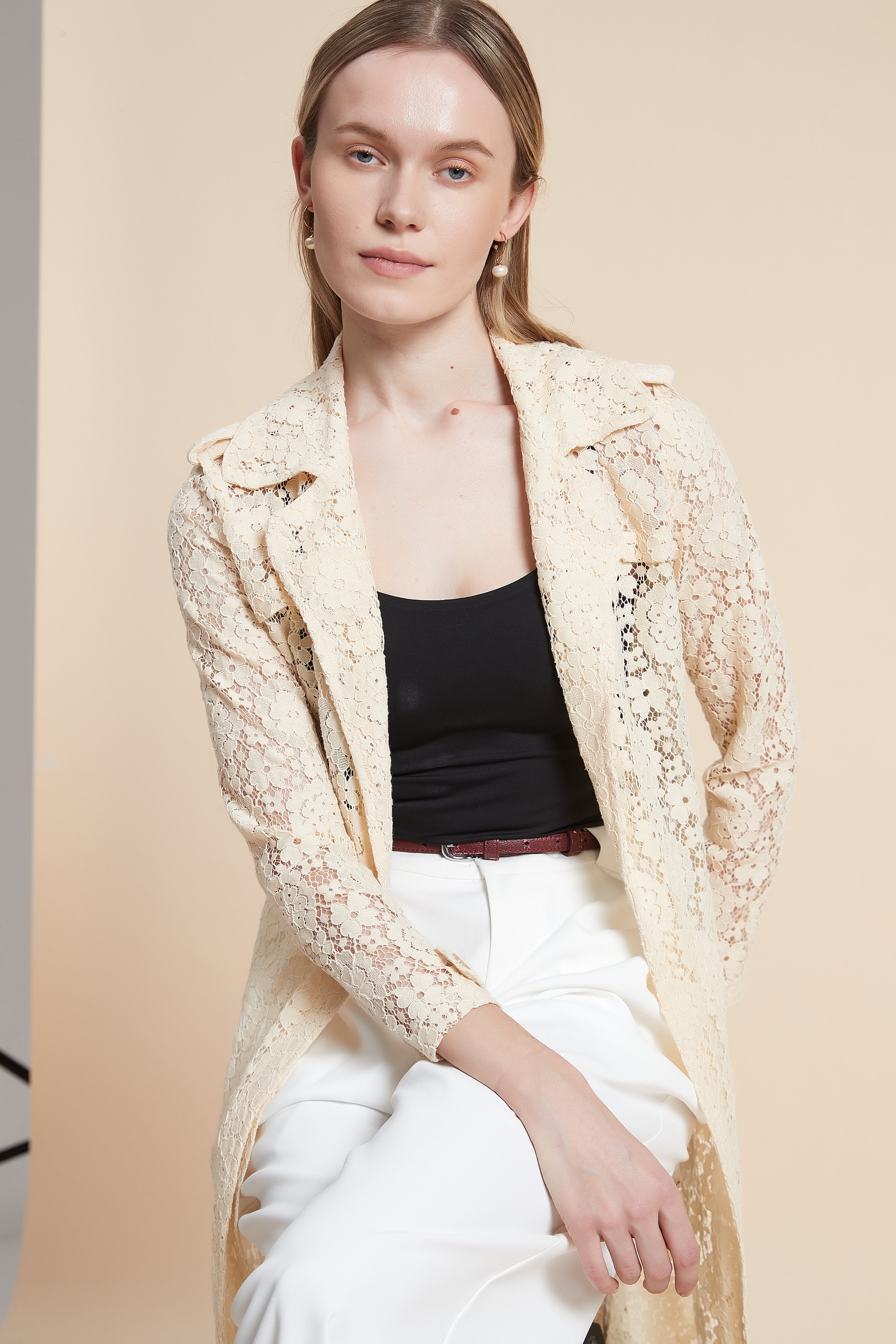 Long Sleeve Lace Cardigan with Knee Length