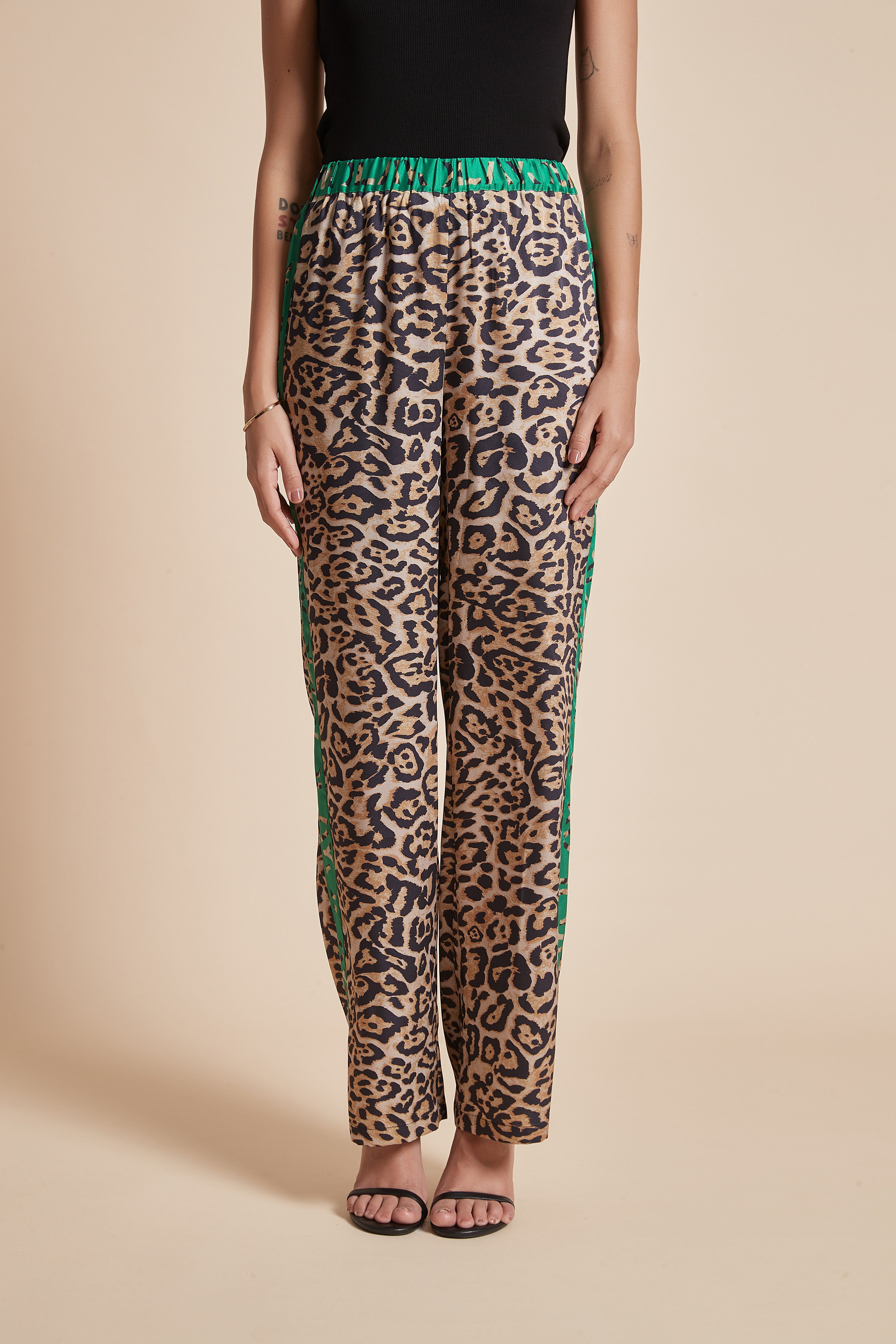 Yola Wide Long Pants with Leopard Print