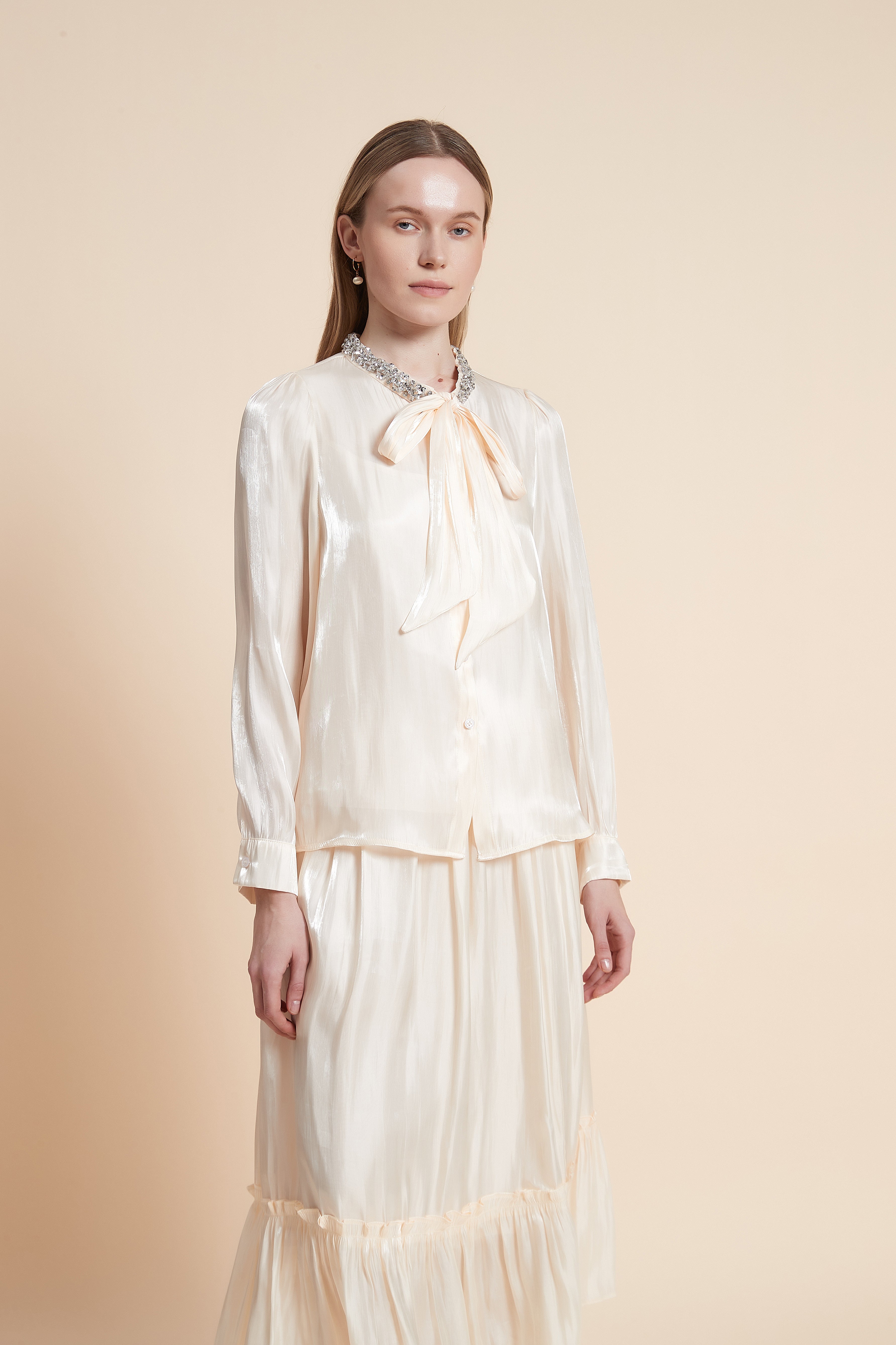 Long Sleeve Blouse with Neck Tie