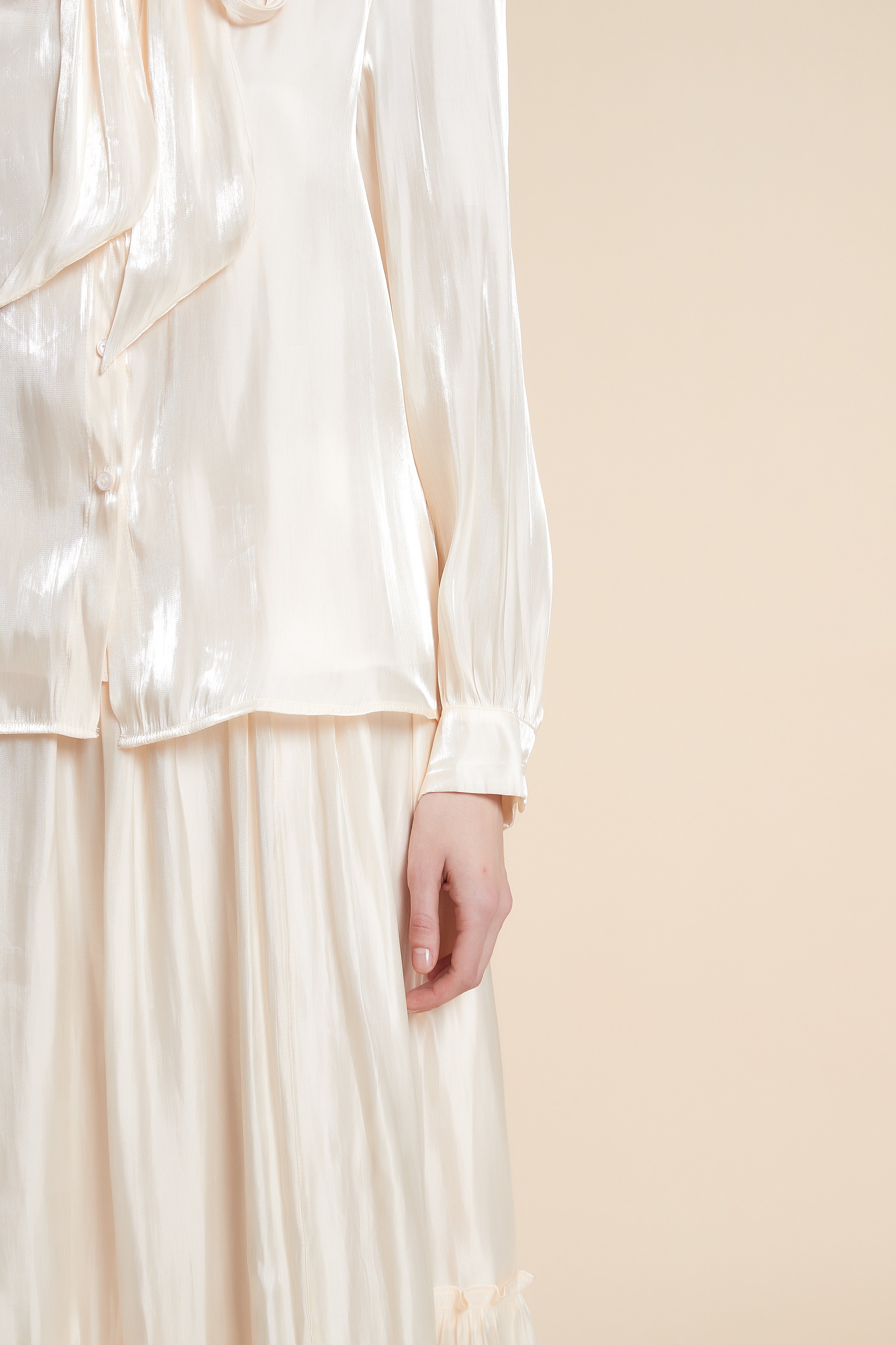 Long Sleeve Blouse with Neck Tie