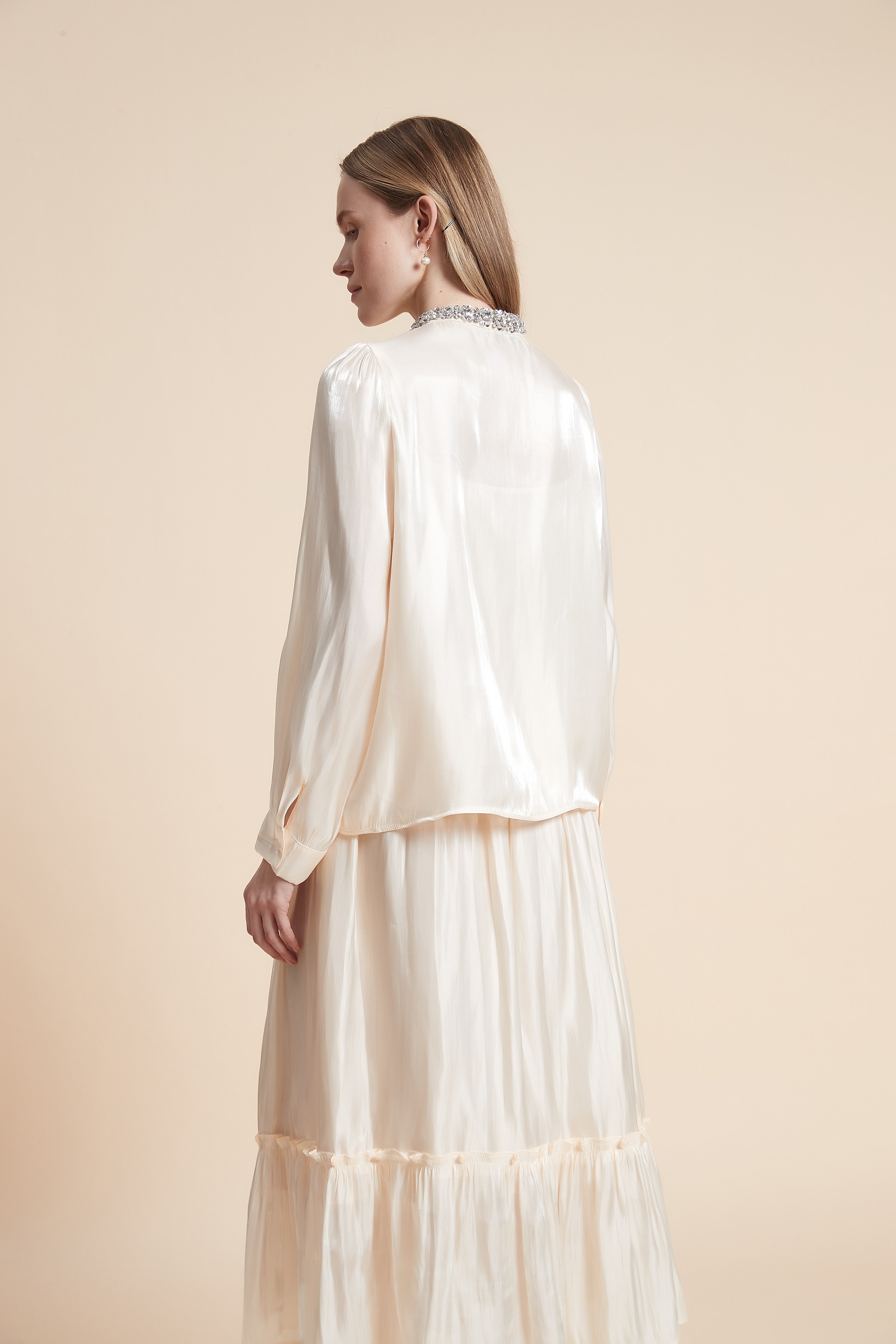 Long Sleeve Blouse with Neck Tie