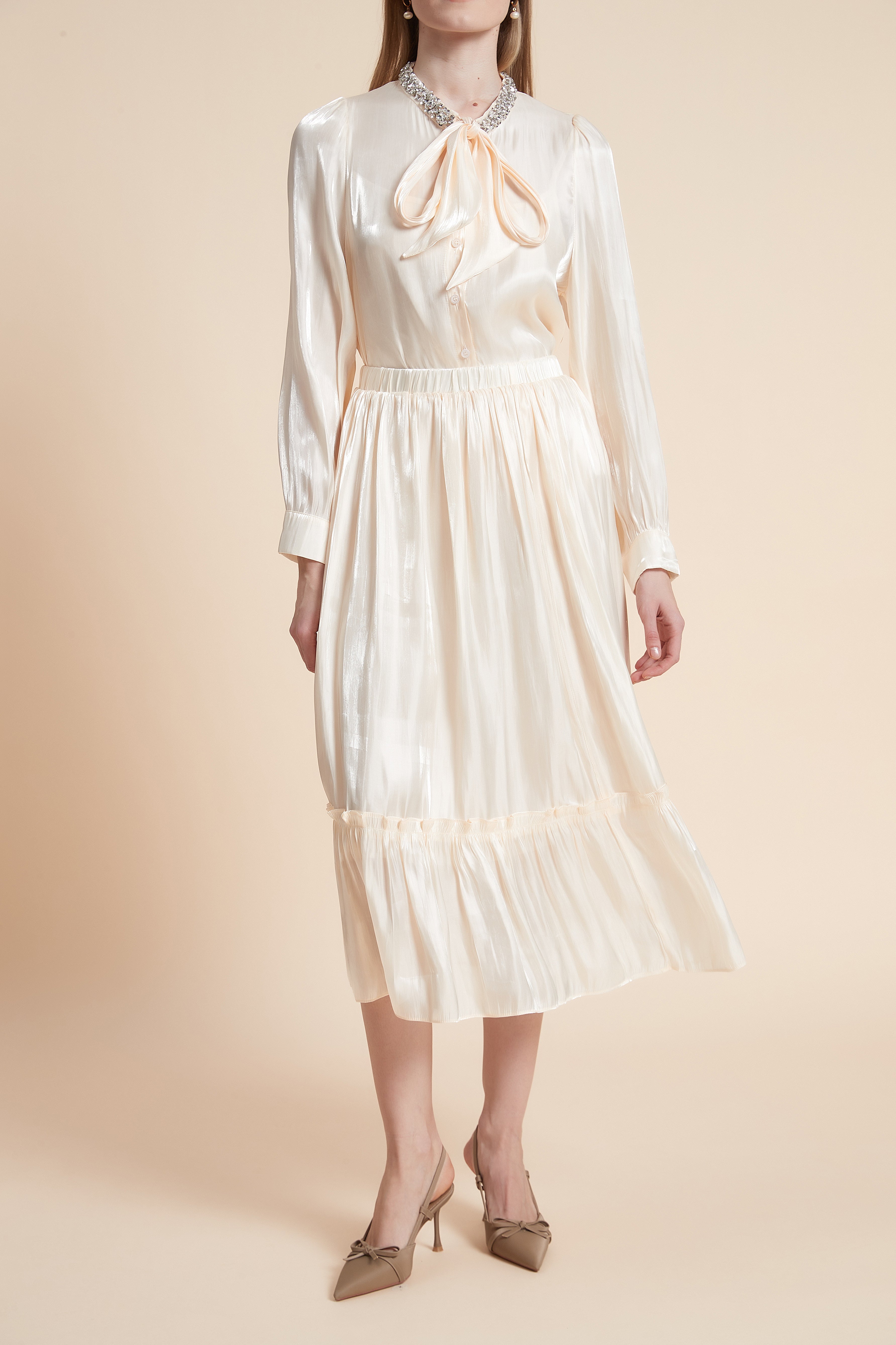 Pleated Solid Midi Skirt