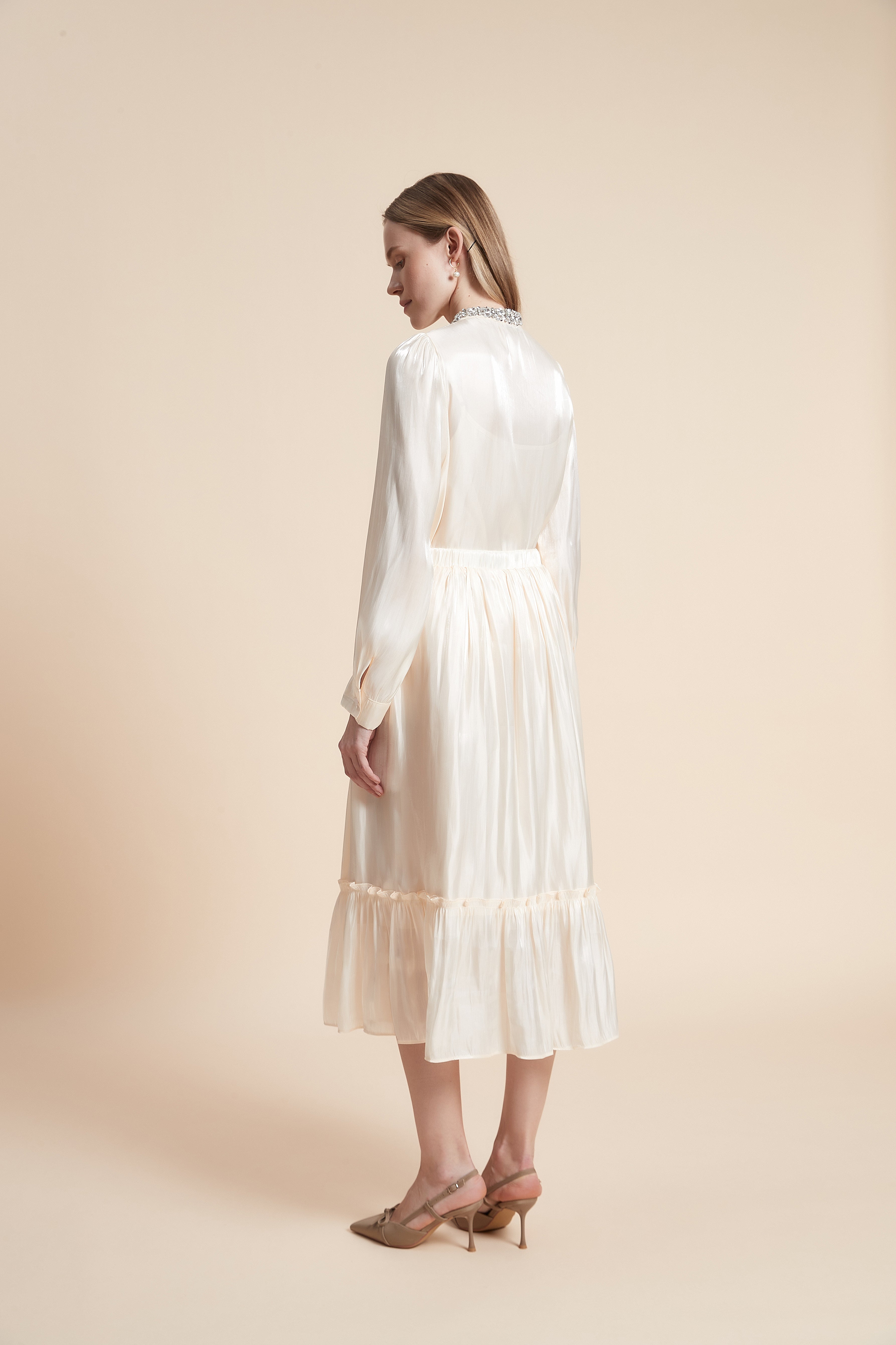 Pleated Solid Midi Skirt