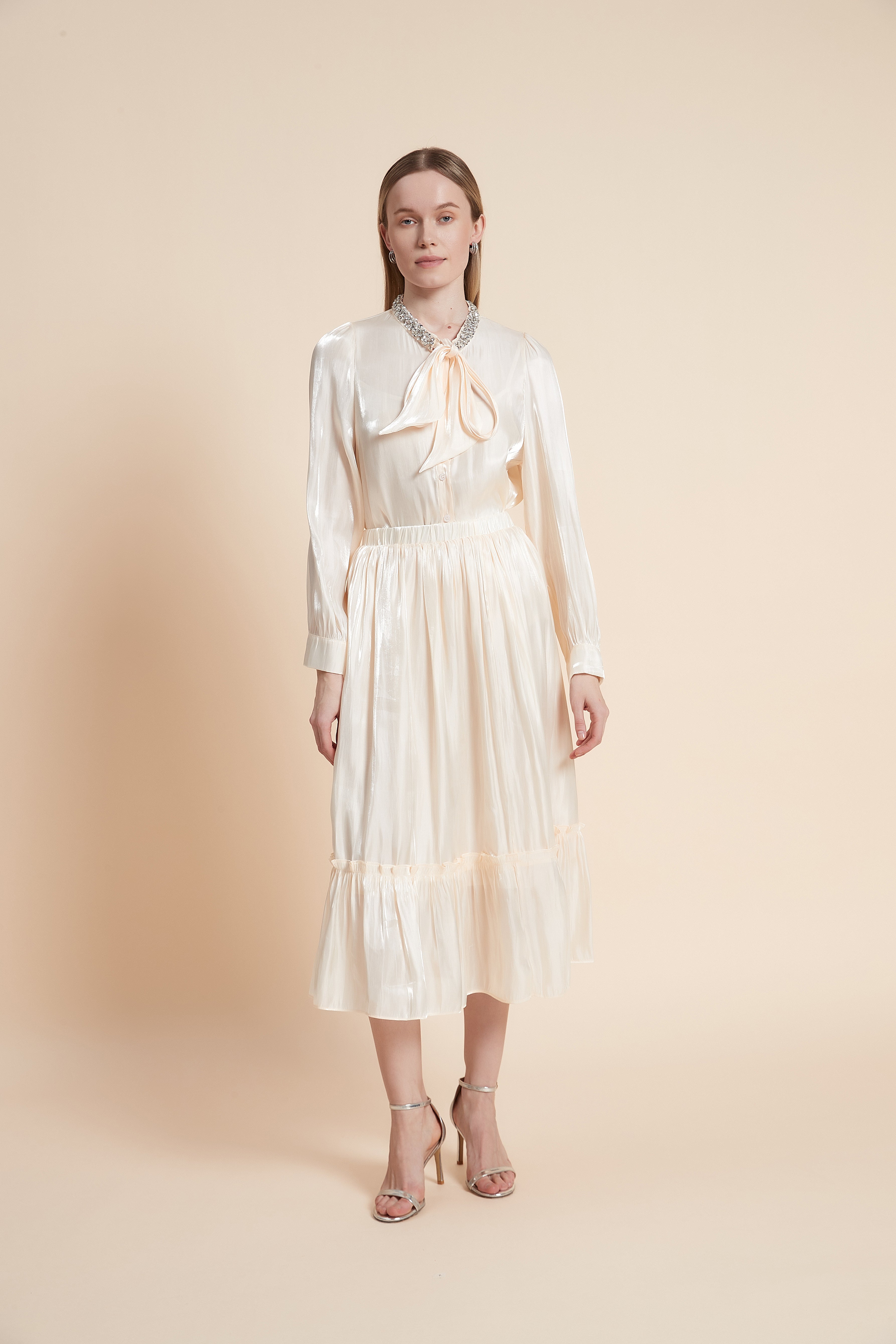 Pleated Solid Midi Skirt