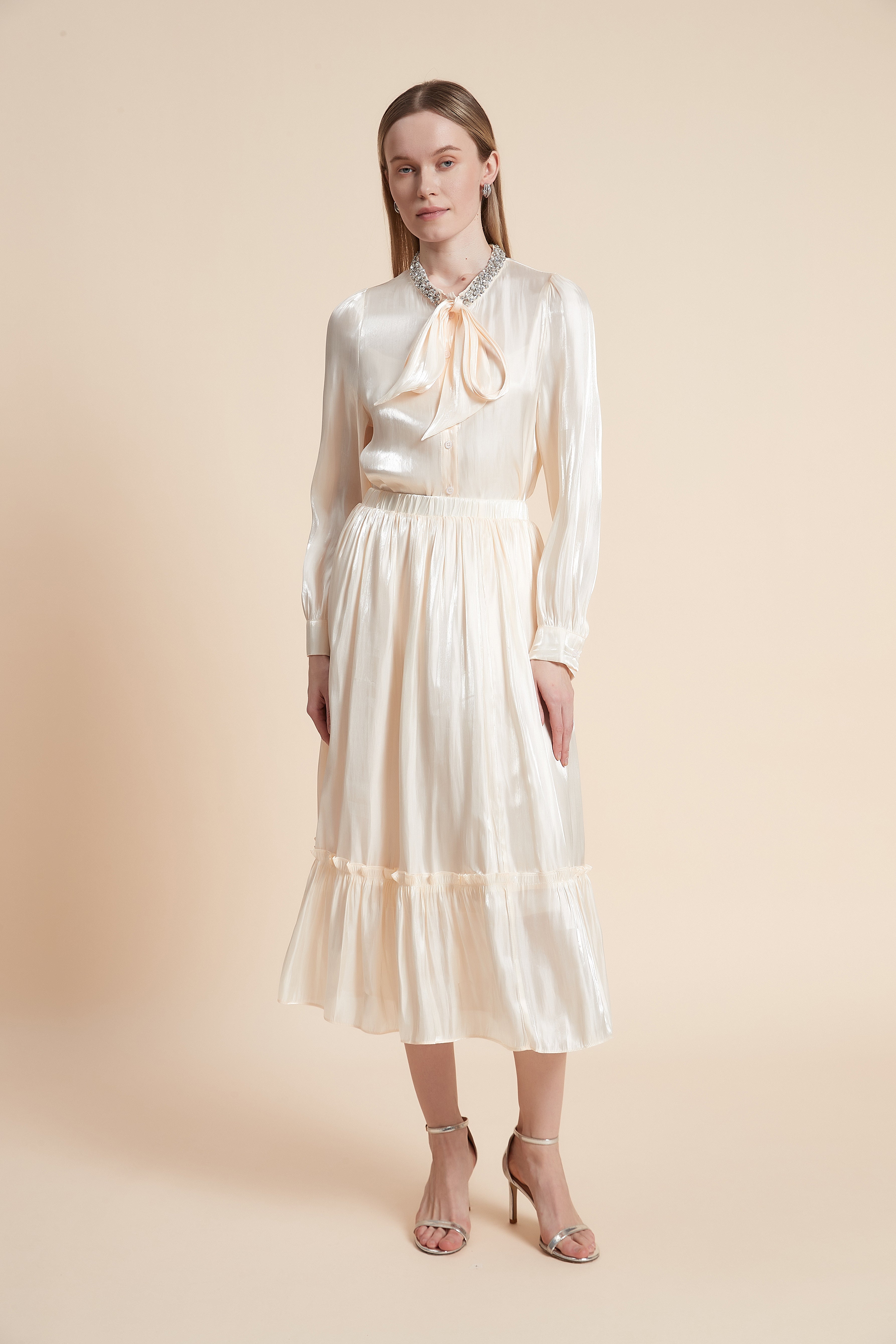 Pleated Solid Midi Skirt