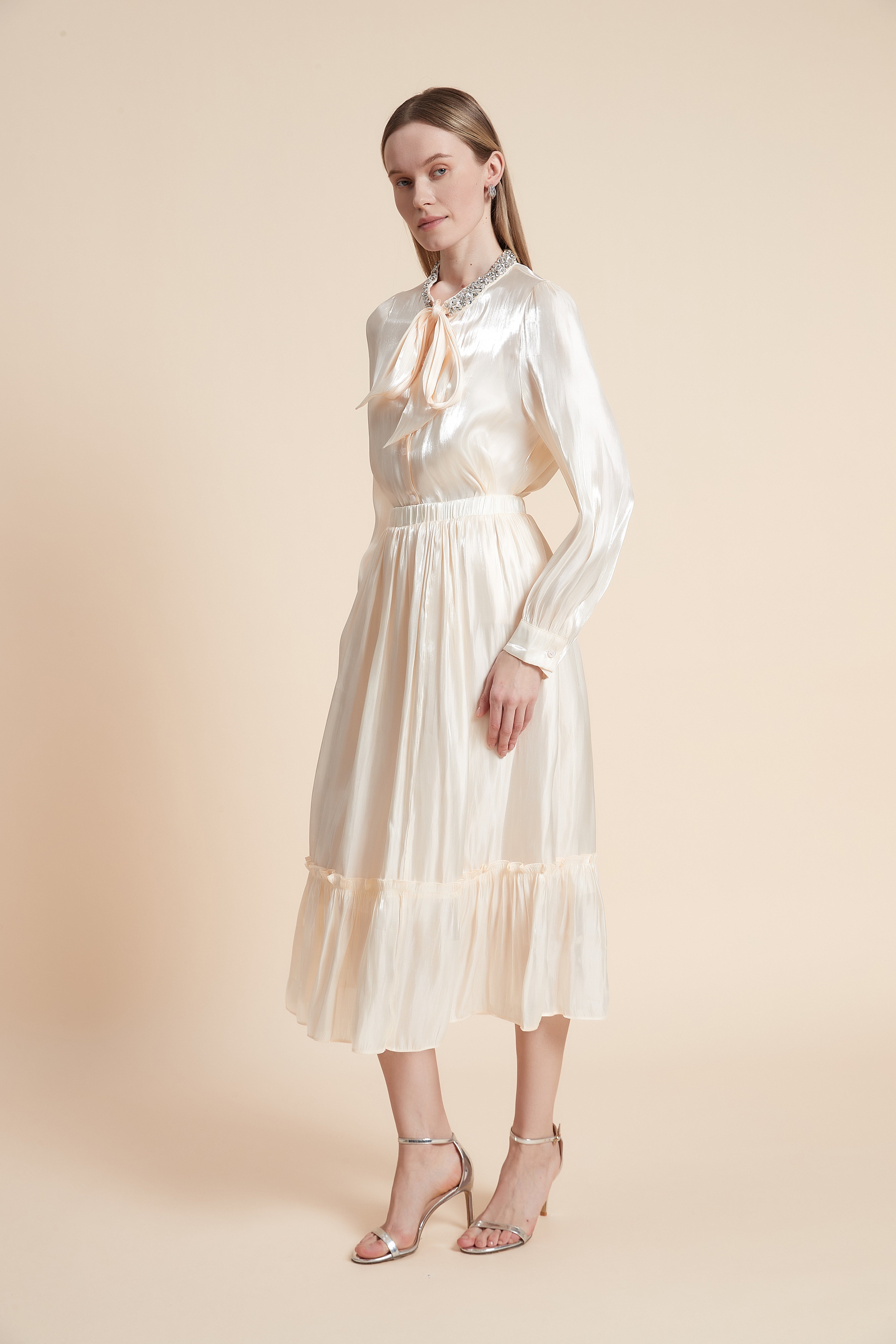 Pleated Solid Midi Skirt