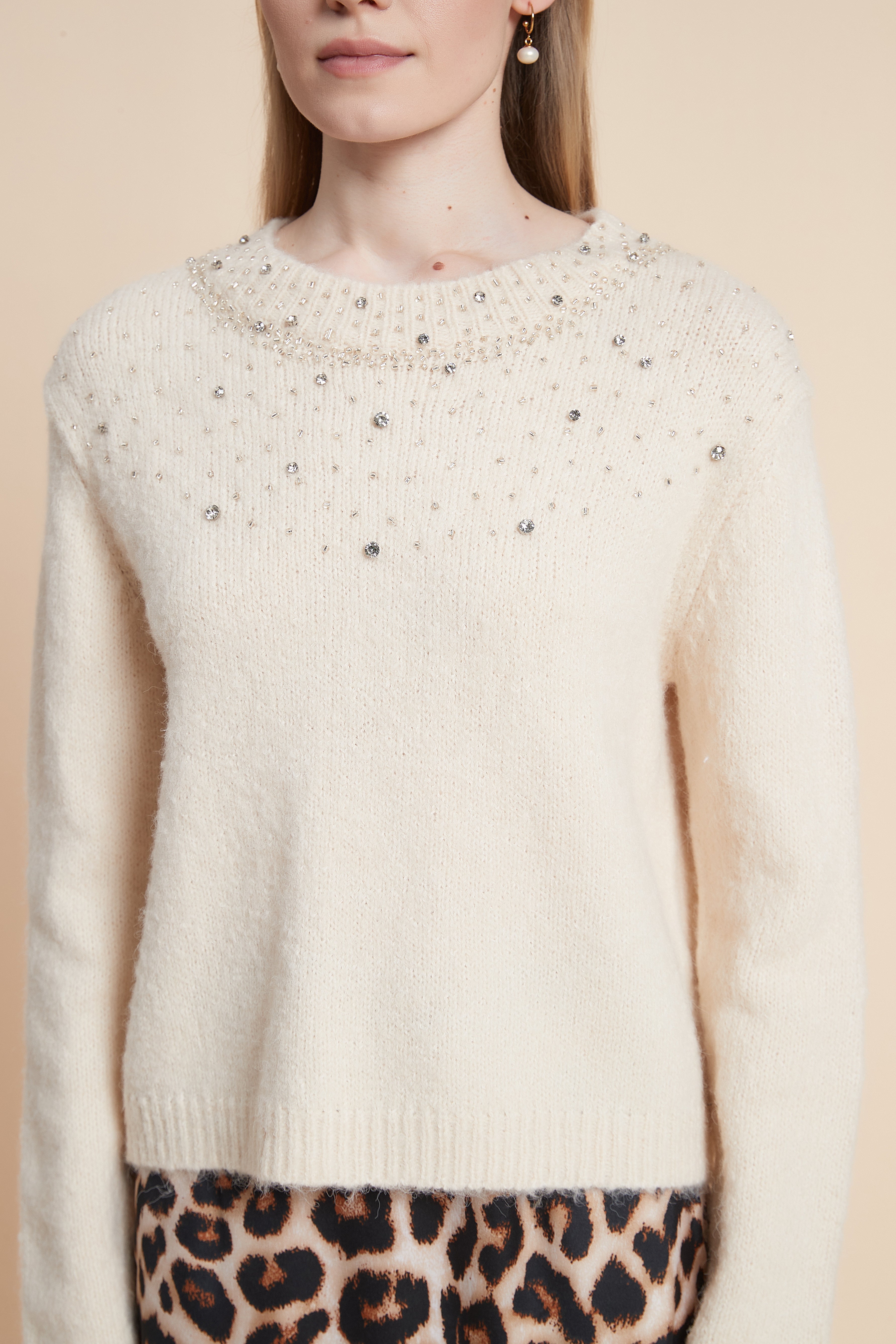 Embellished Long-Sleeved Sweater