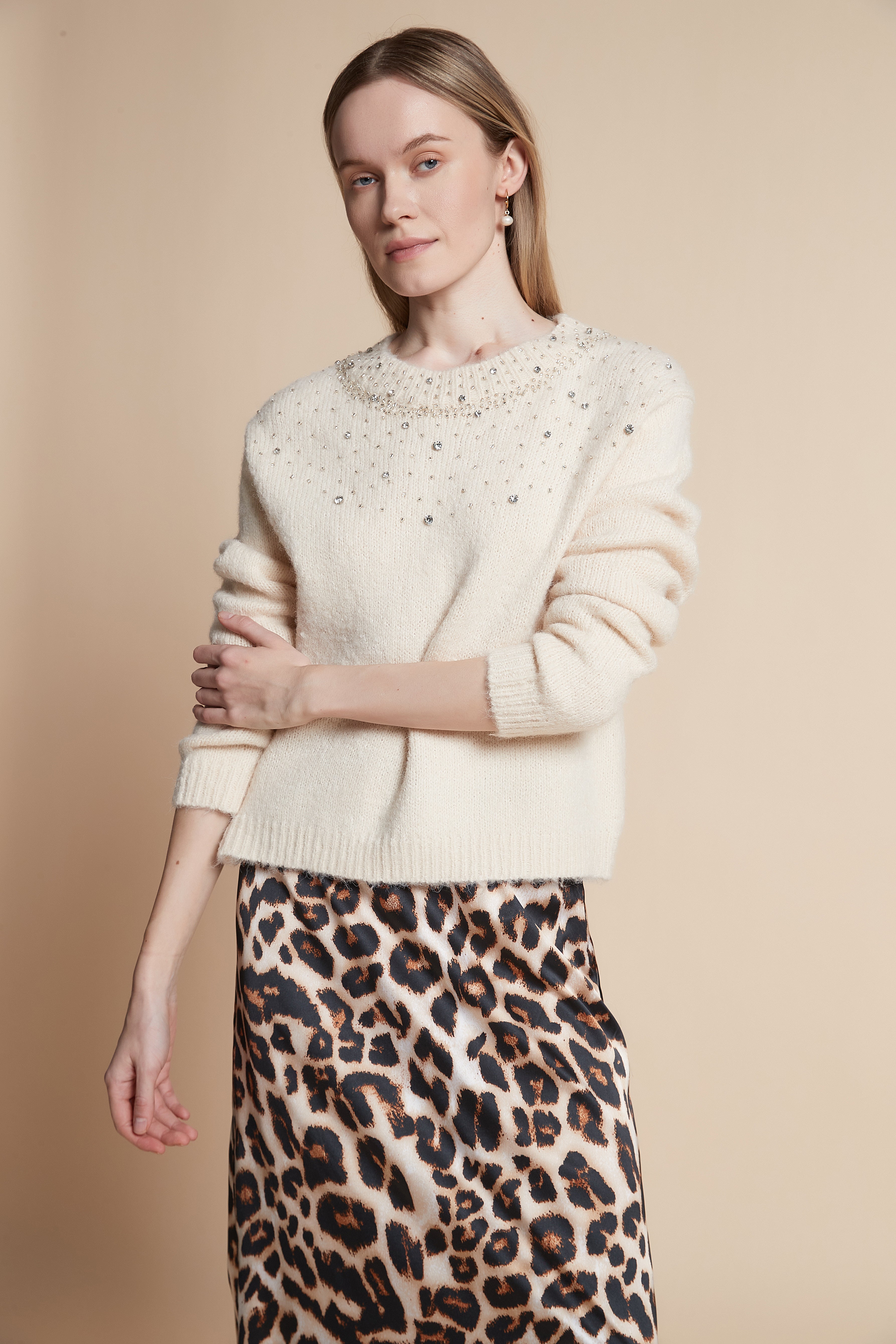 Embellished Long-Sleeved Sweater