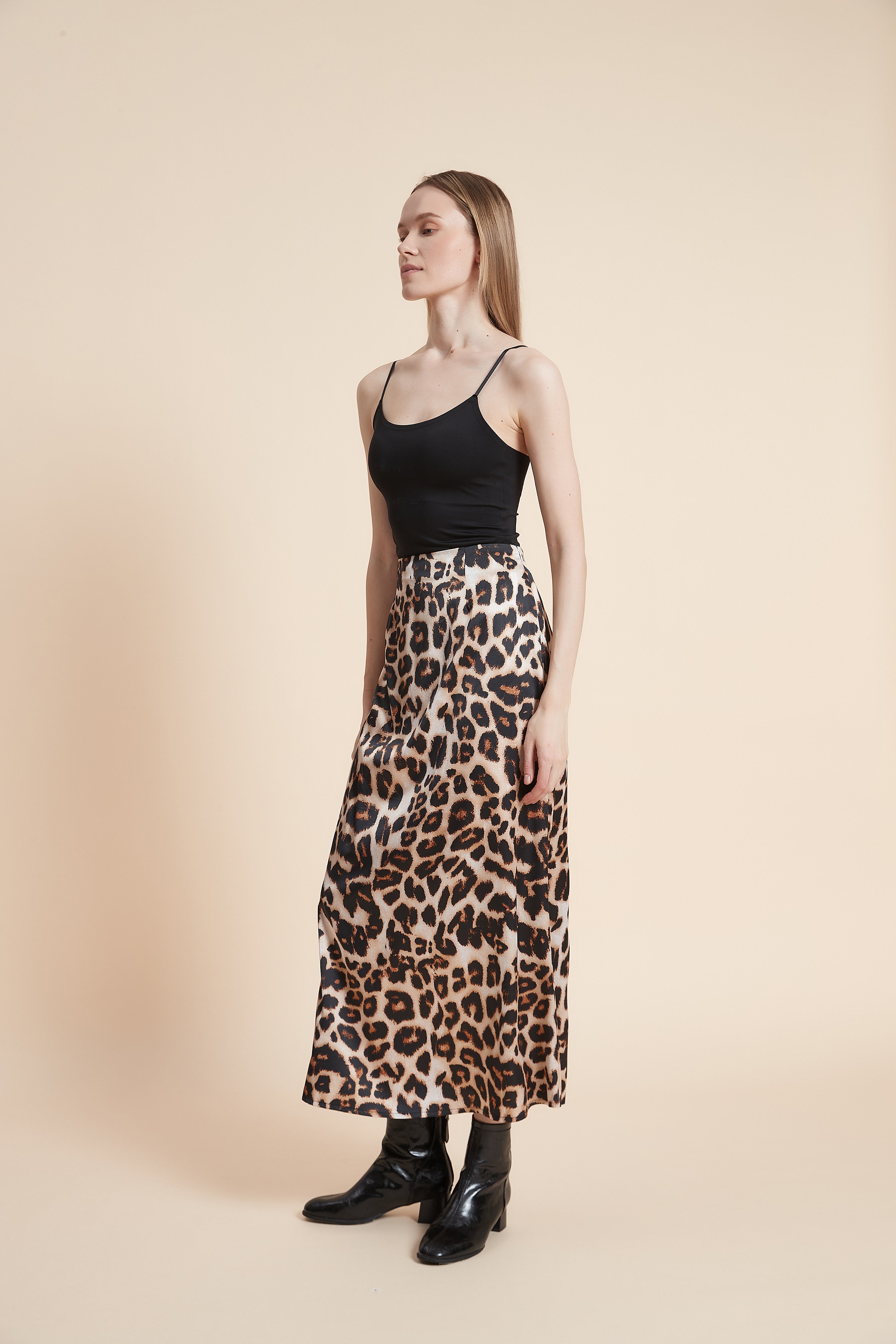 Tiger Print Midi Skirt