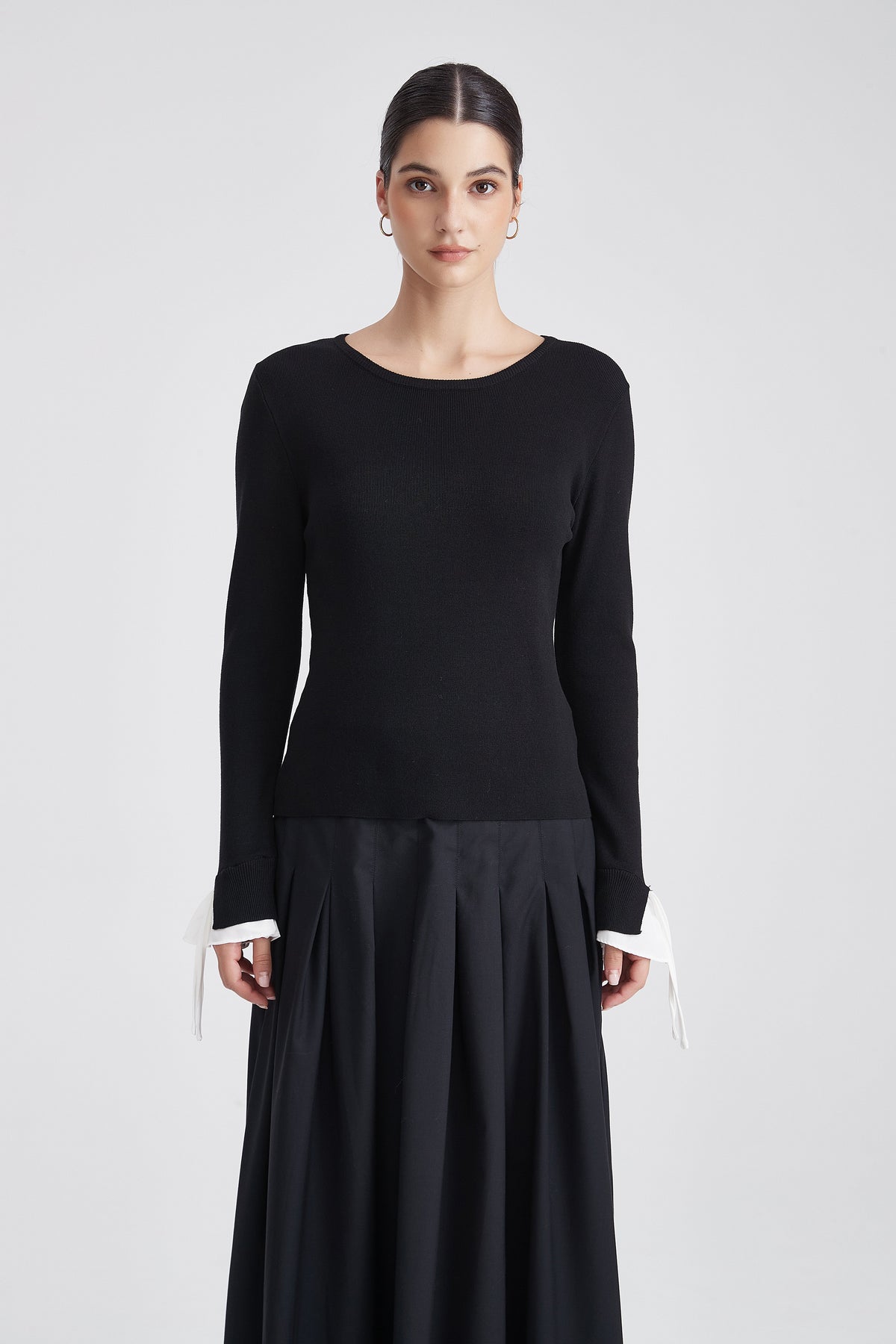 Plain Long-Sleeve Top With Round Neck