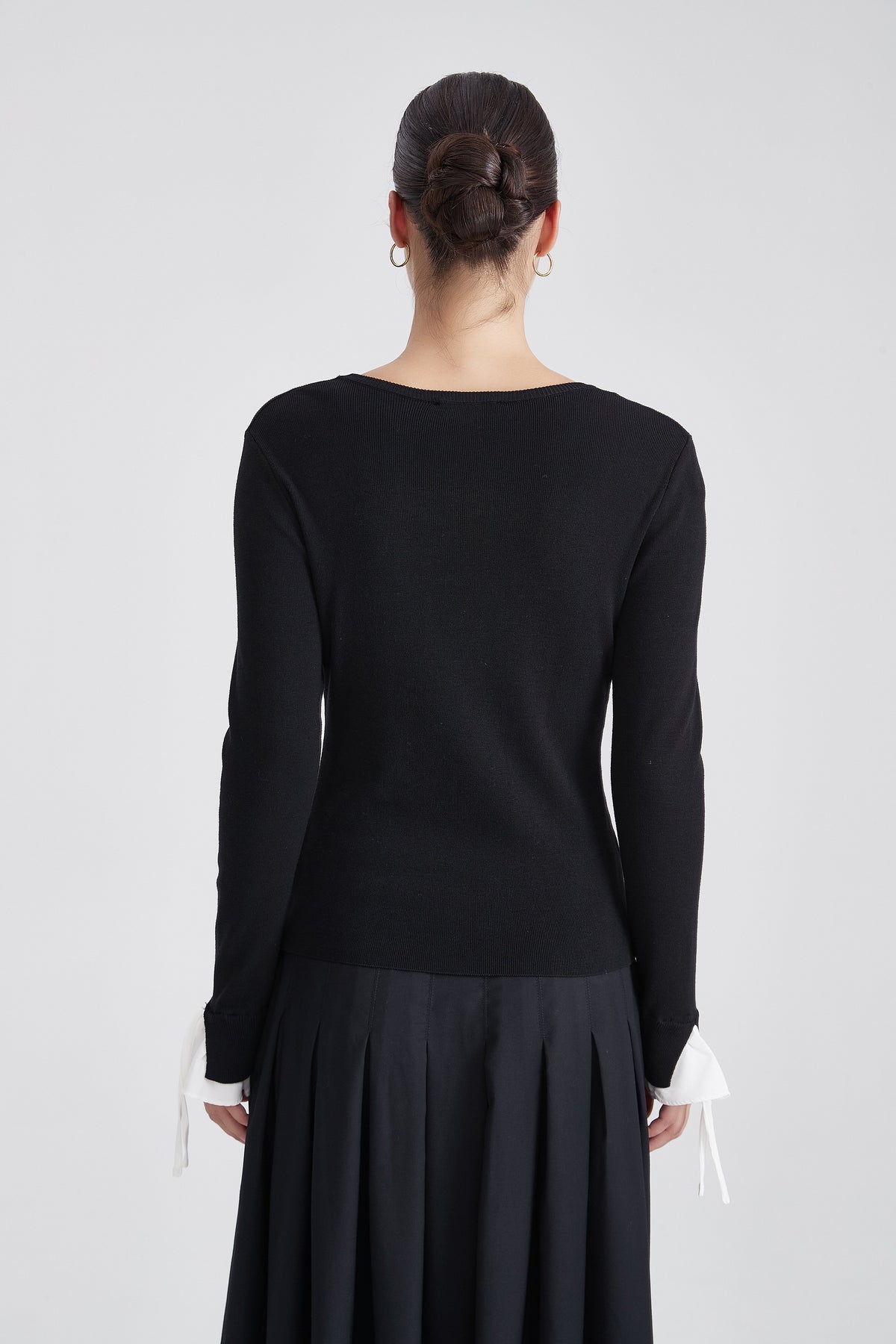 Plain Long-Sleeve Top With Round Neck