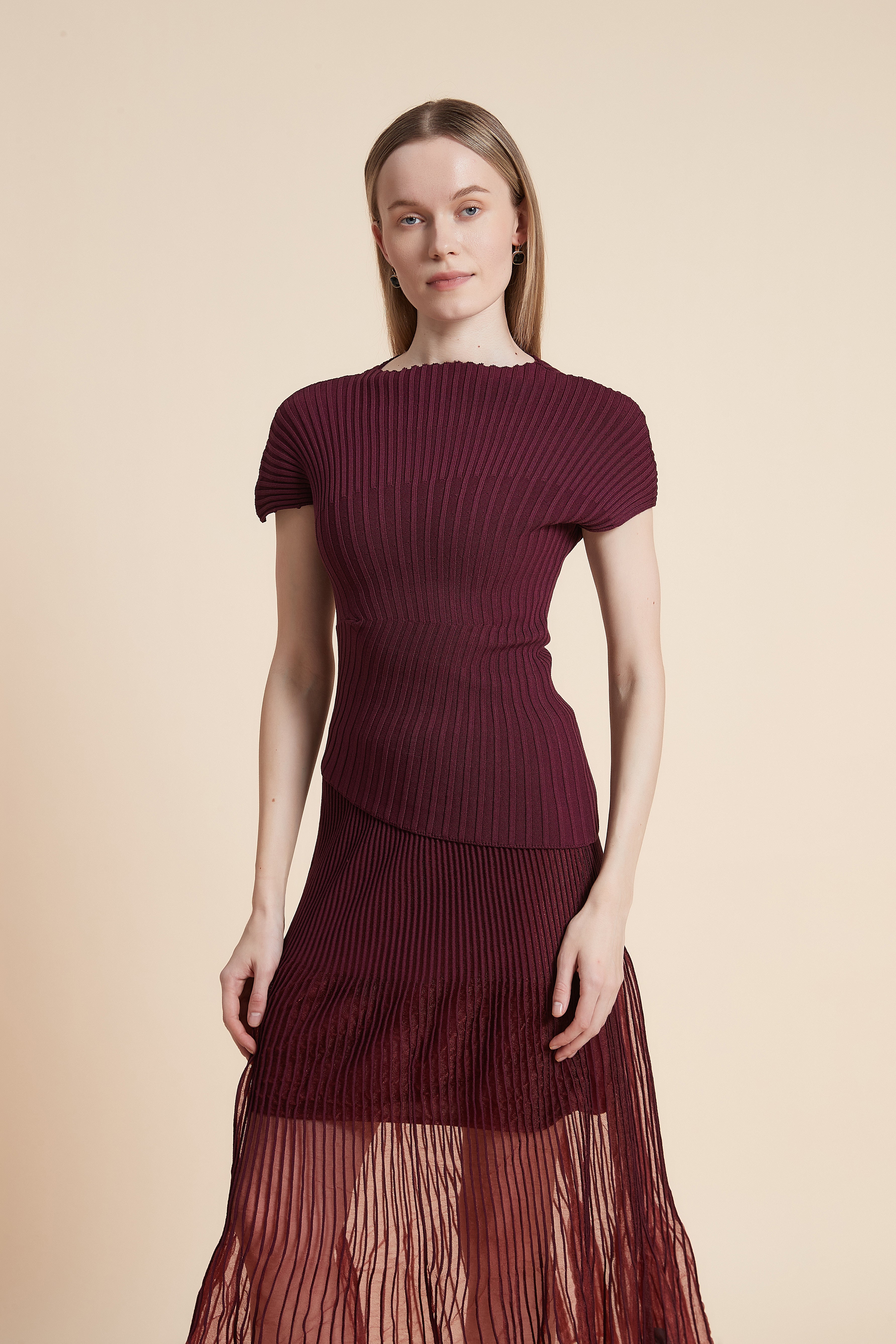 Plain Ribbed Top with Short Sleeves