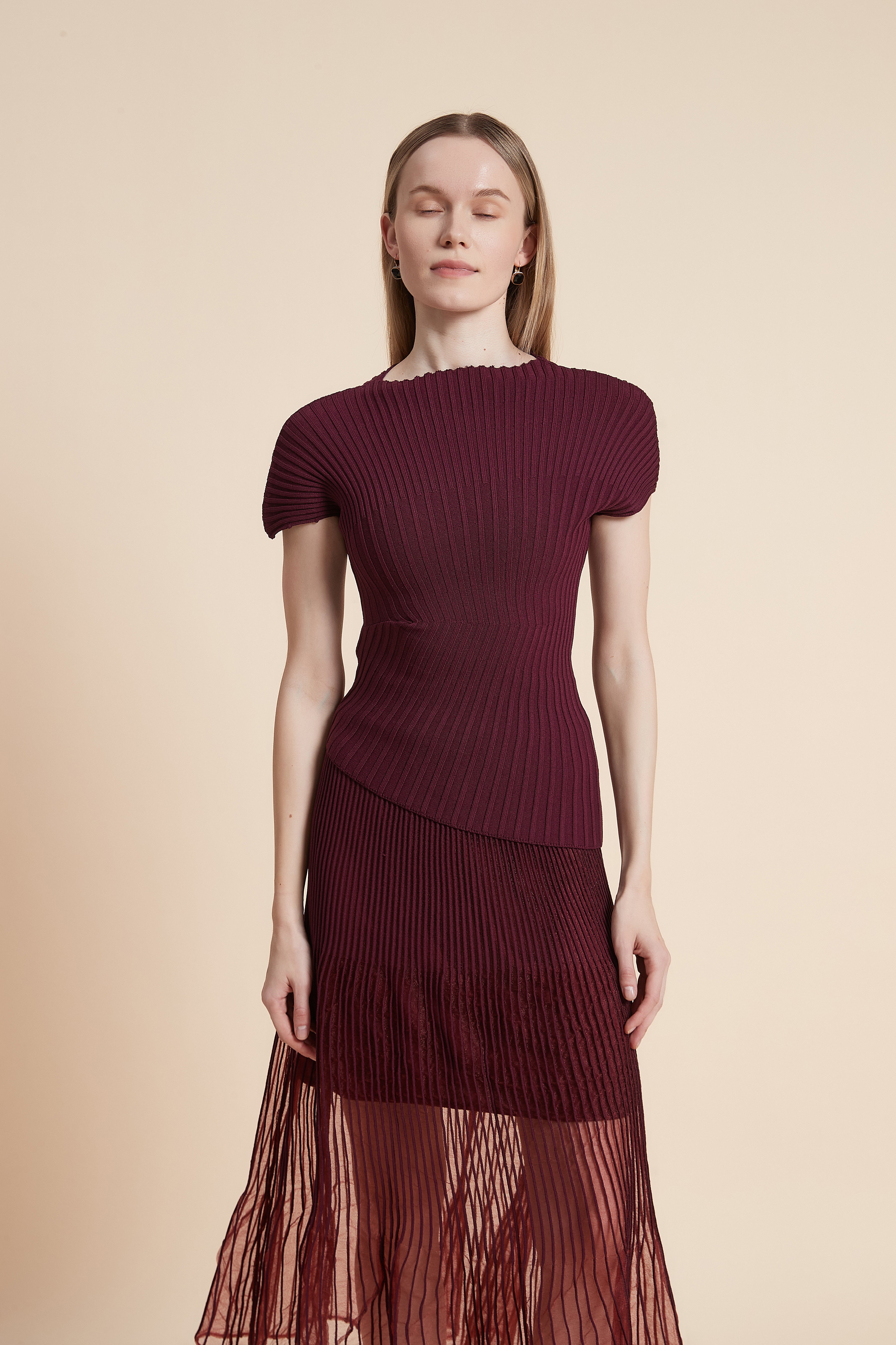 Plain Ribbed Top with Short Sleeves