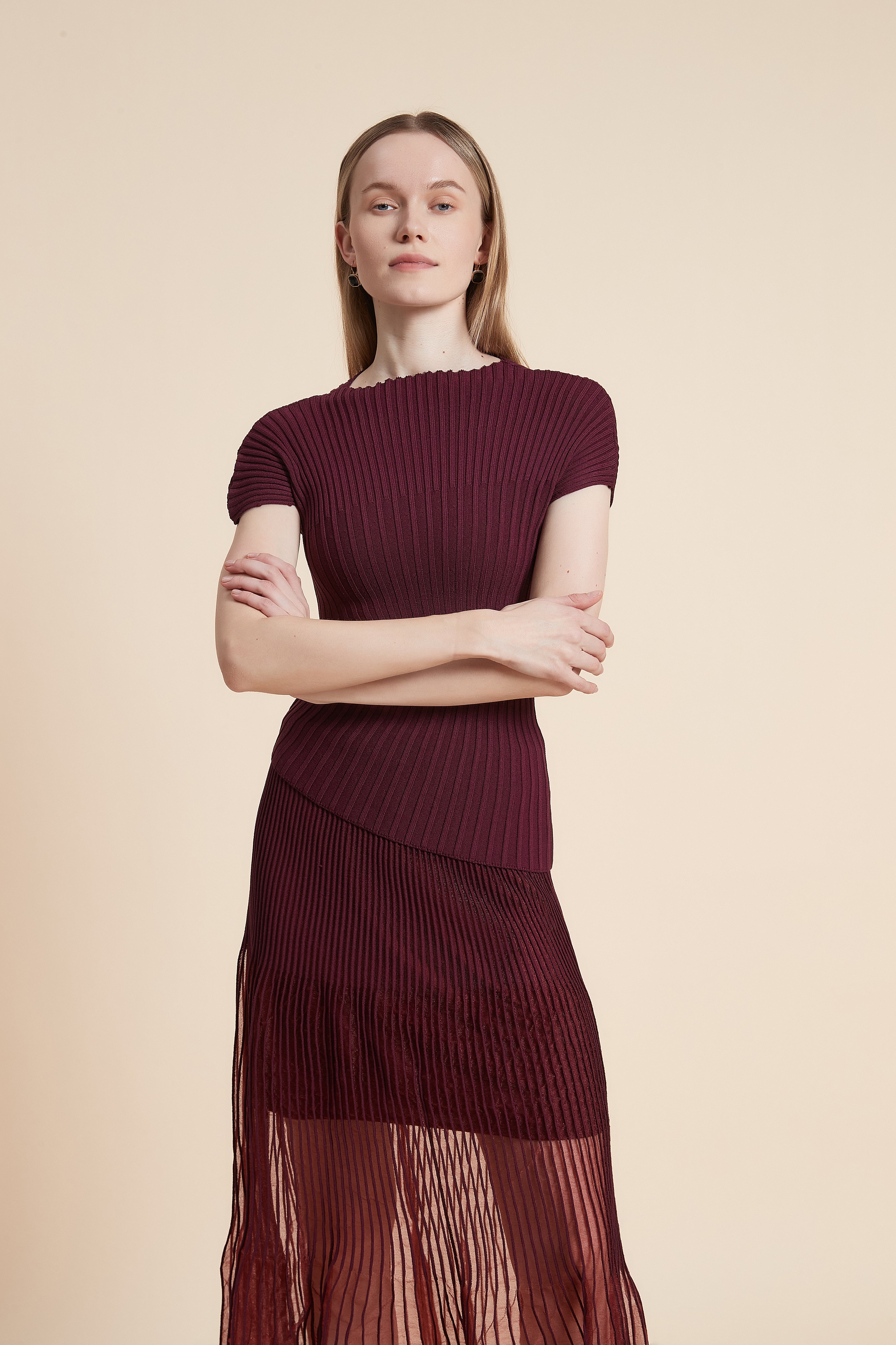 Plain Ribbed Top with Short Sleeves