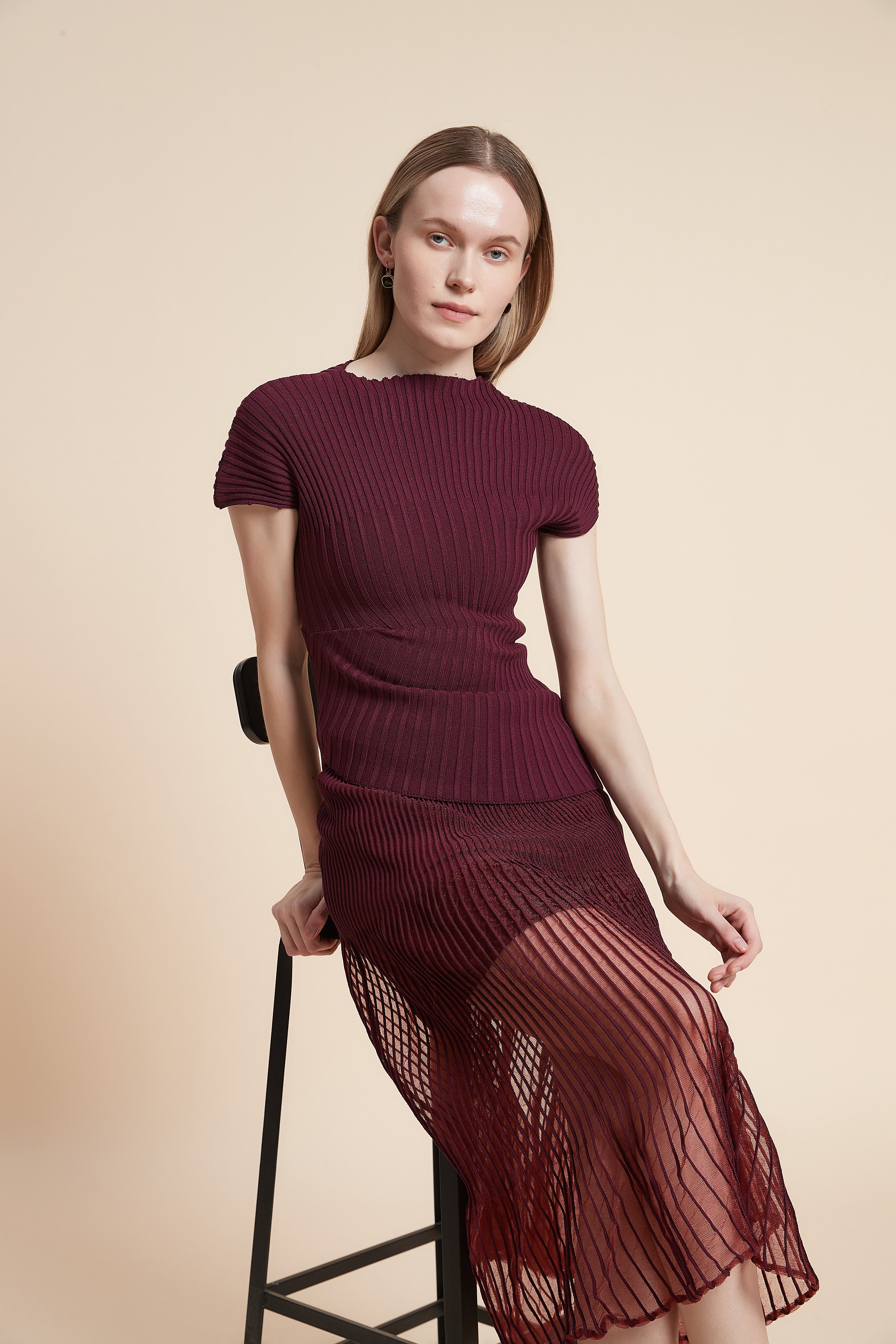 Plain Ribbed Top with Short Sleeves