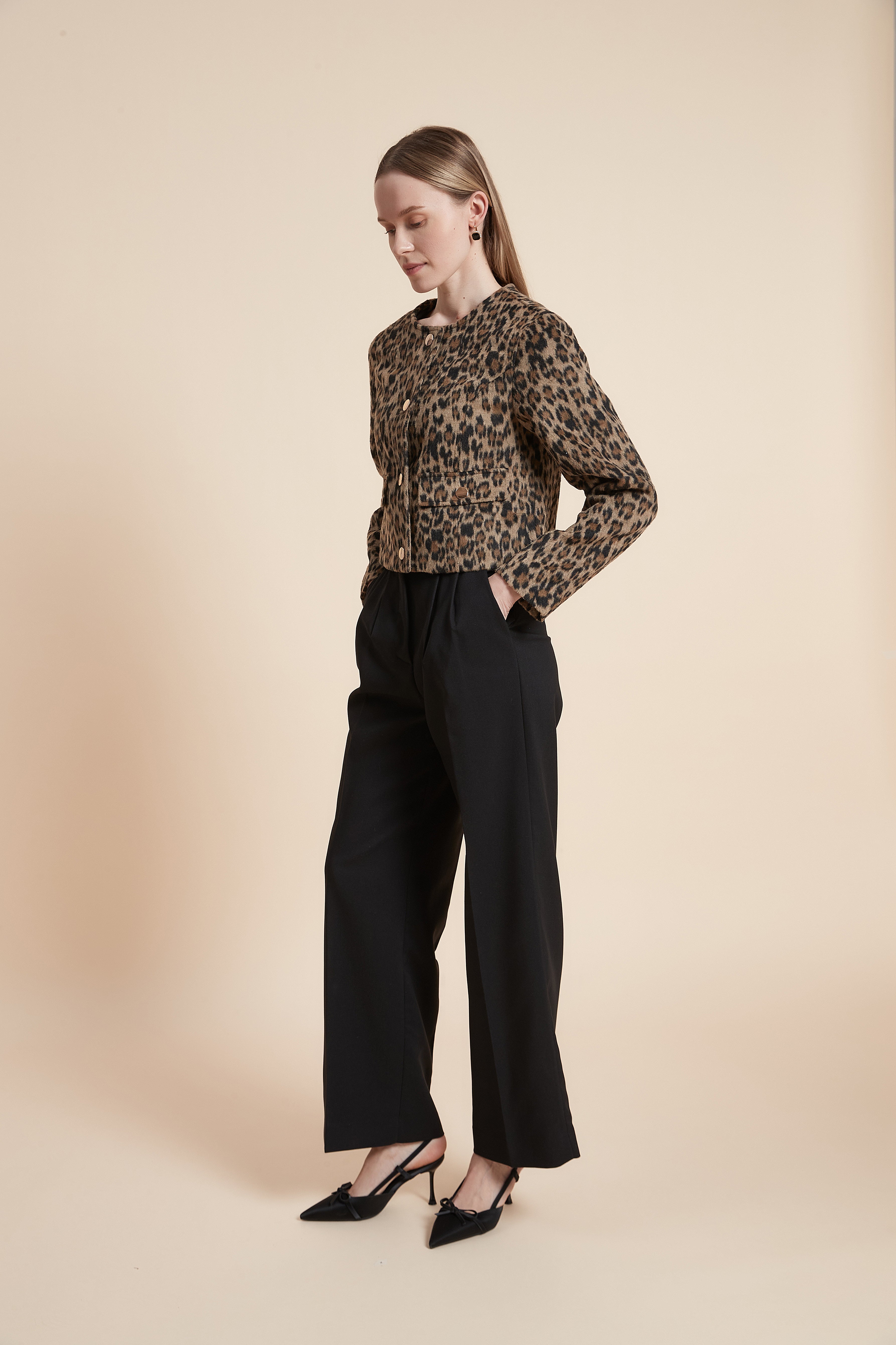 Long Sleeve Tiger Print Short Jacket