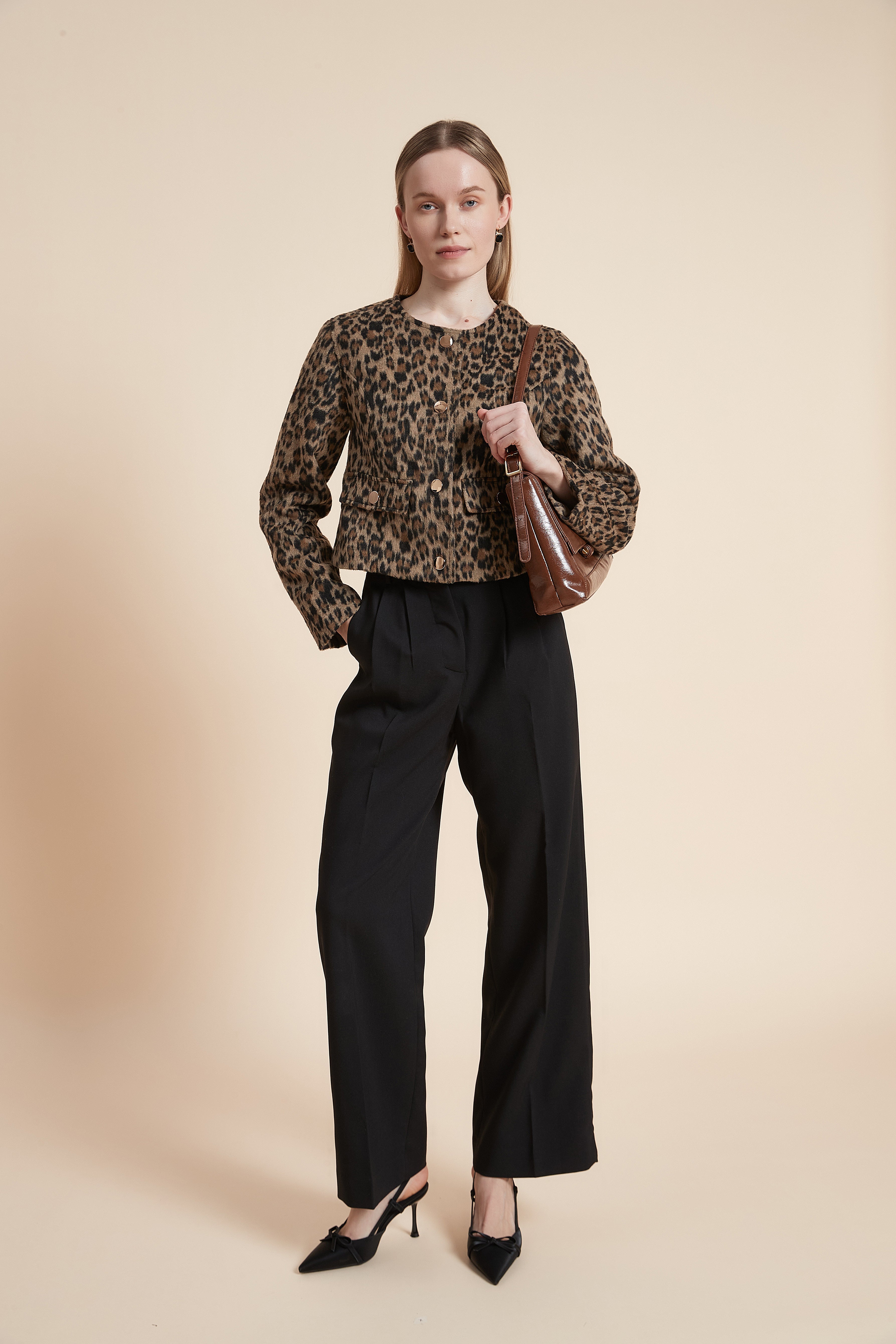 Long Sleeve Tiger Print Short Jacket