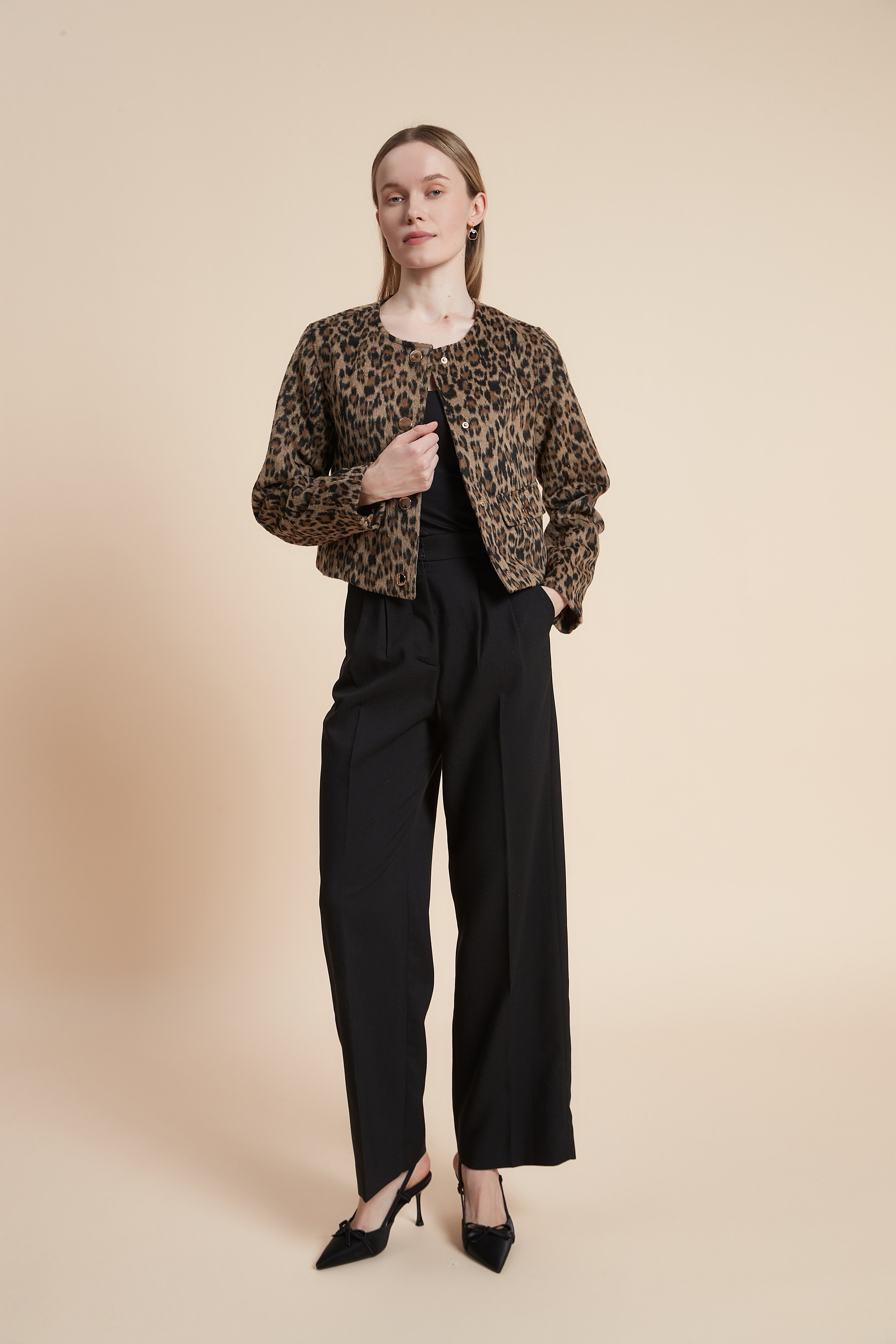 Long Sleeve Tiger Print Short Jacket