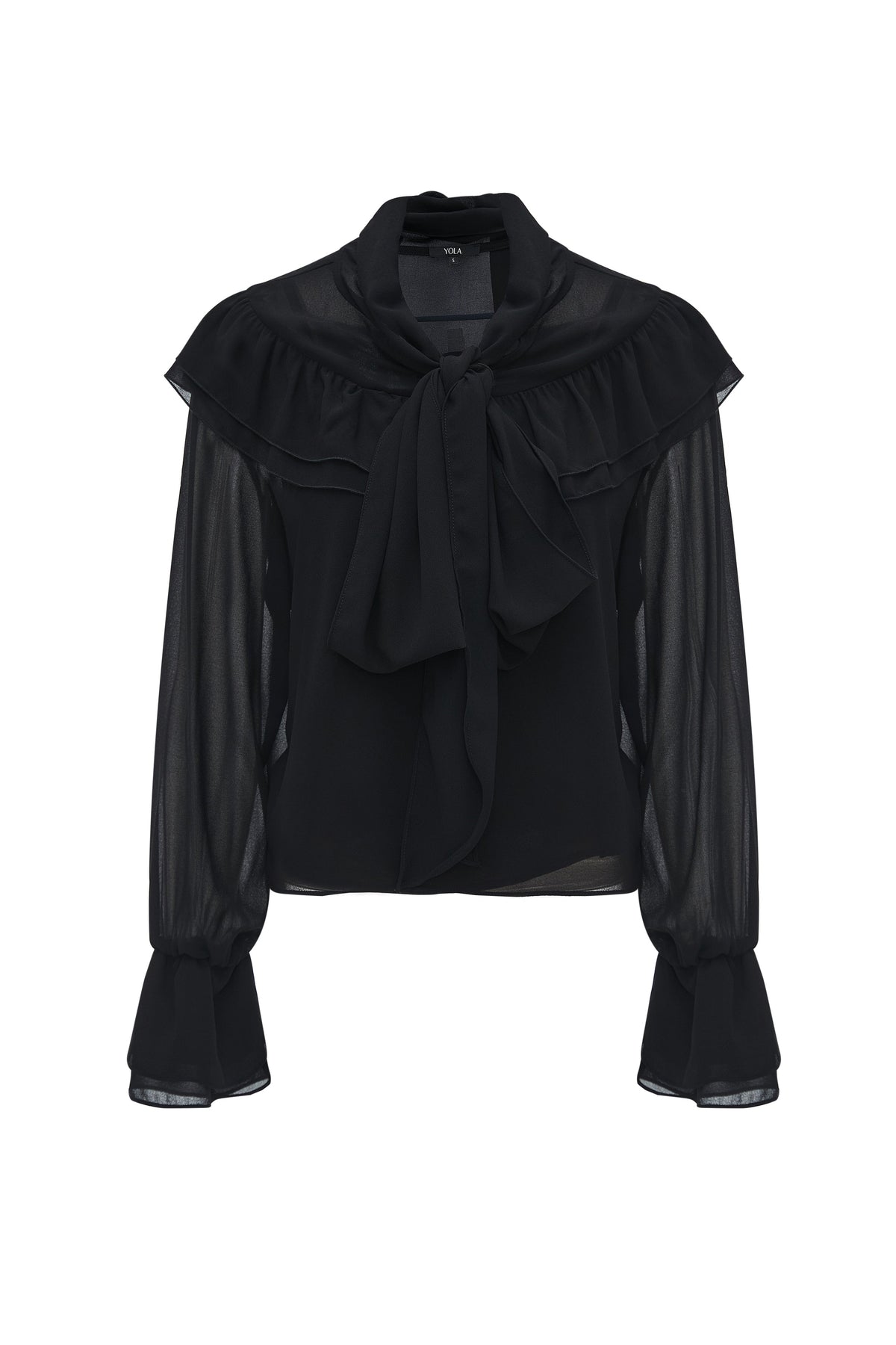 Plain Cropped Blouse with Tie Neck