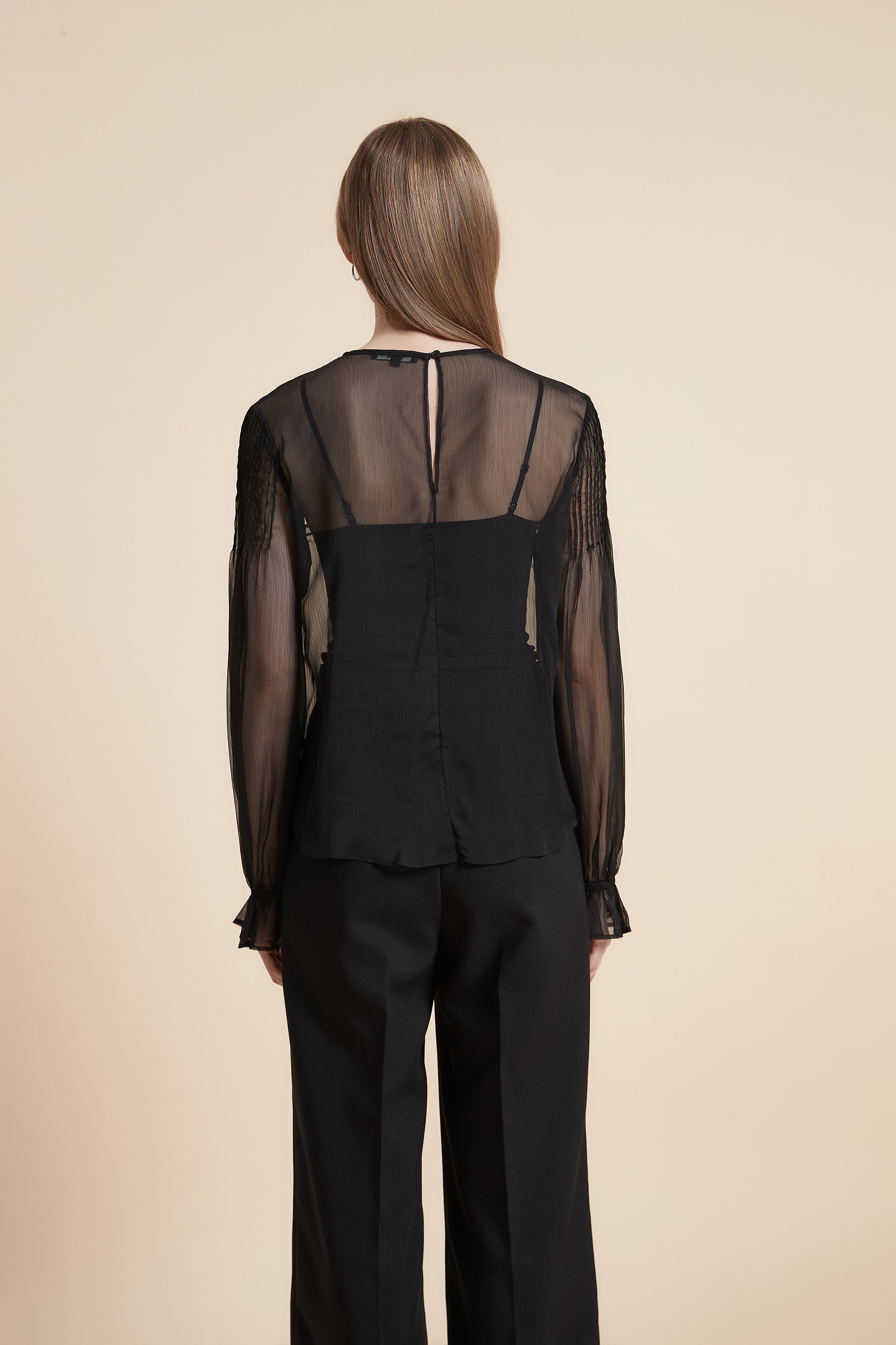 Plain Long Sleeve Embroidered Waist Top