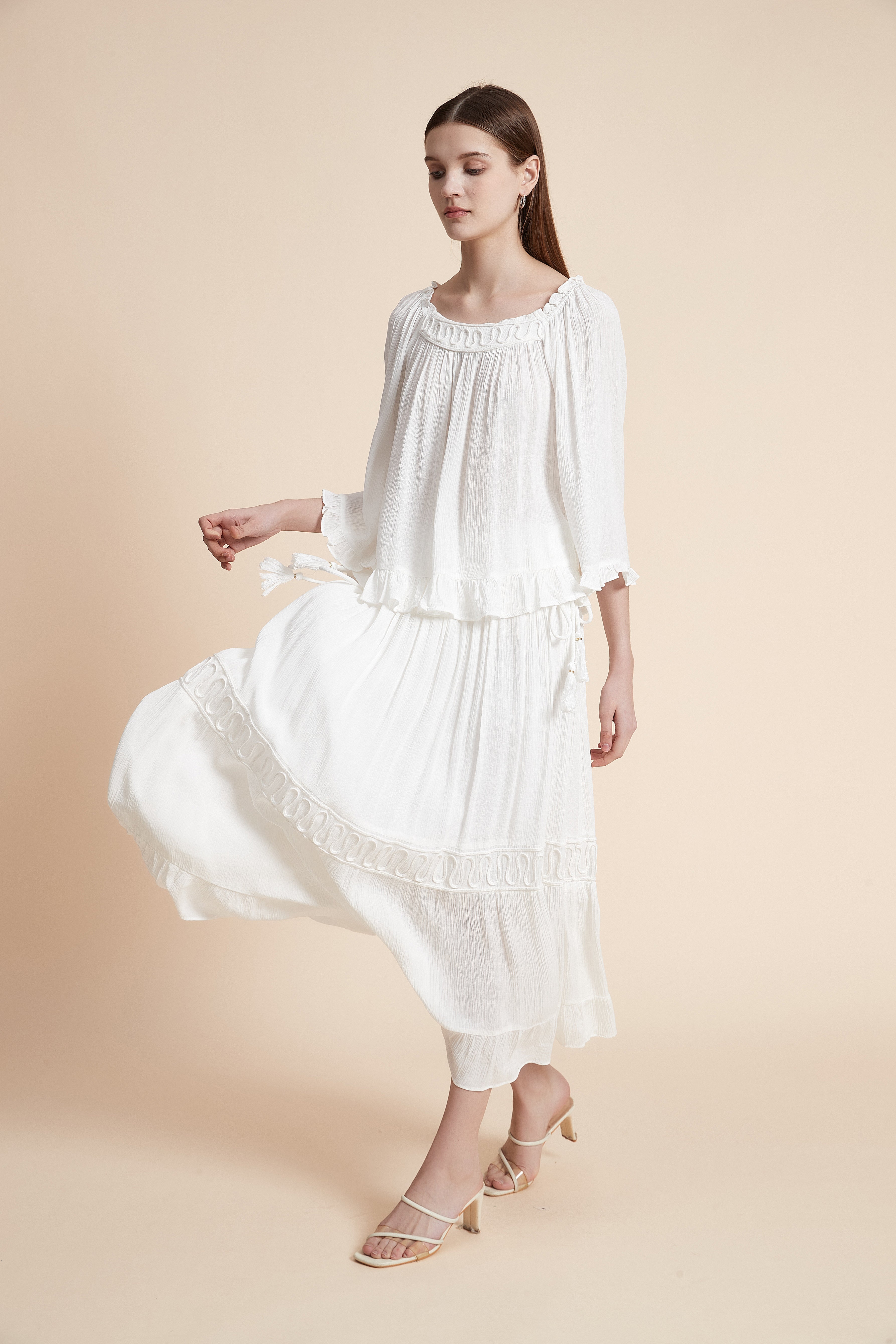 Embroidered Long Sleeve Blouse with Square Neck