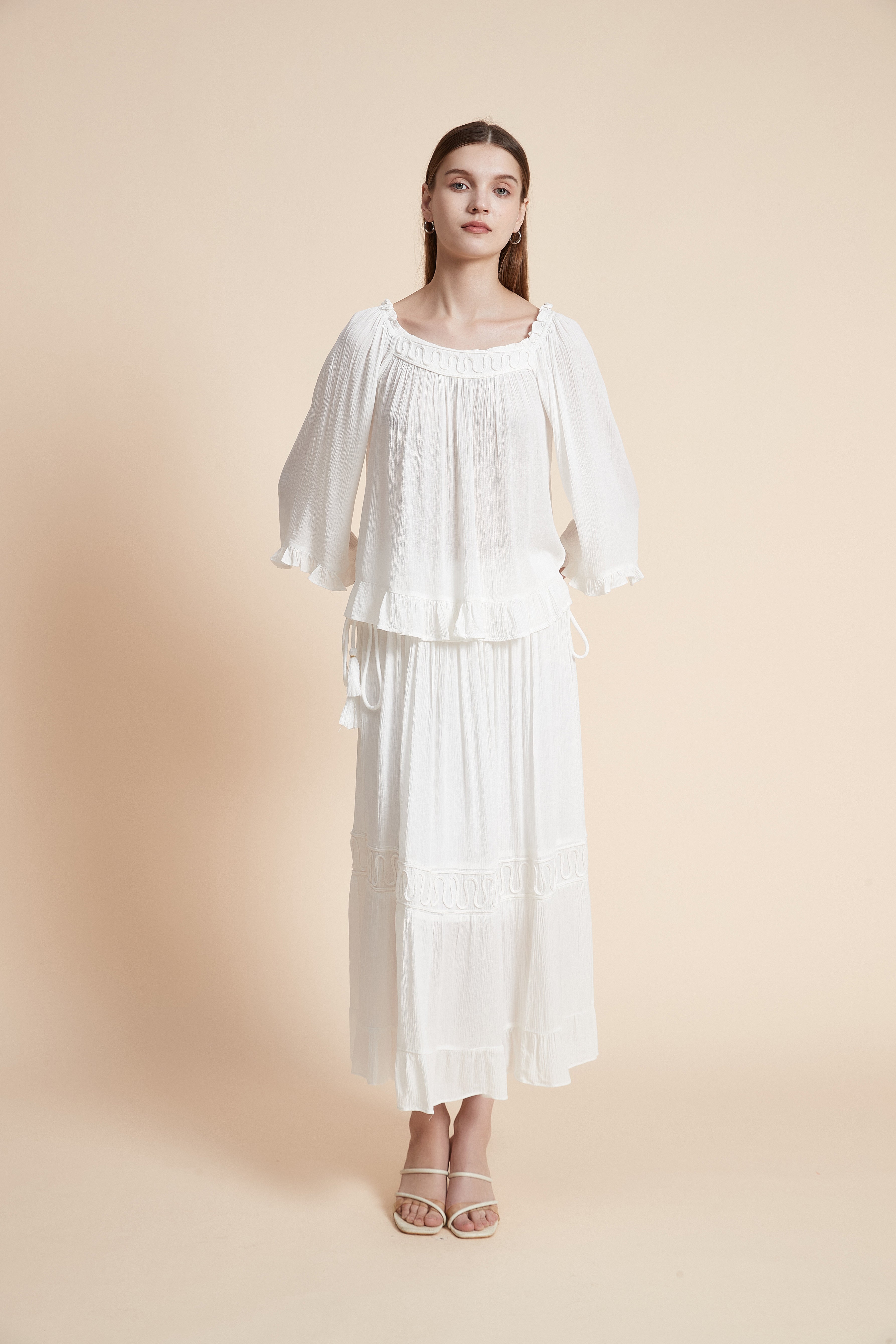 Embroidered Long Sleeve Blouse with Square Neck