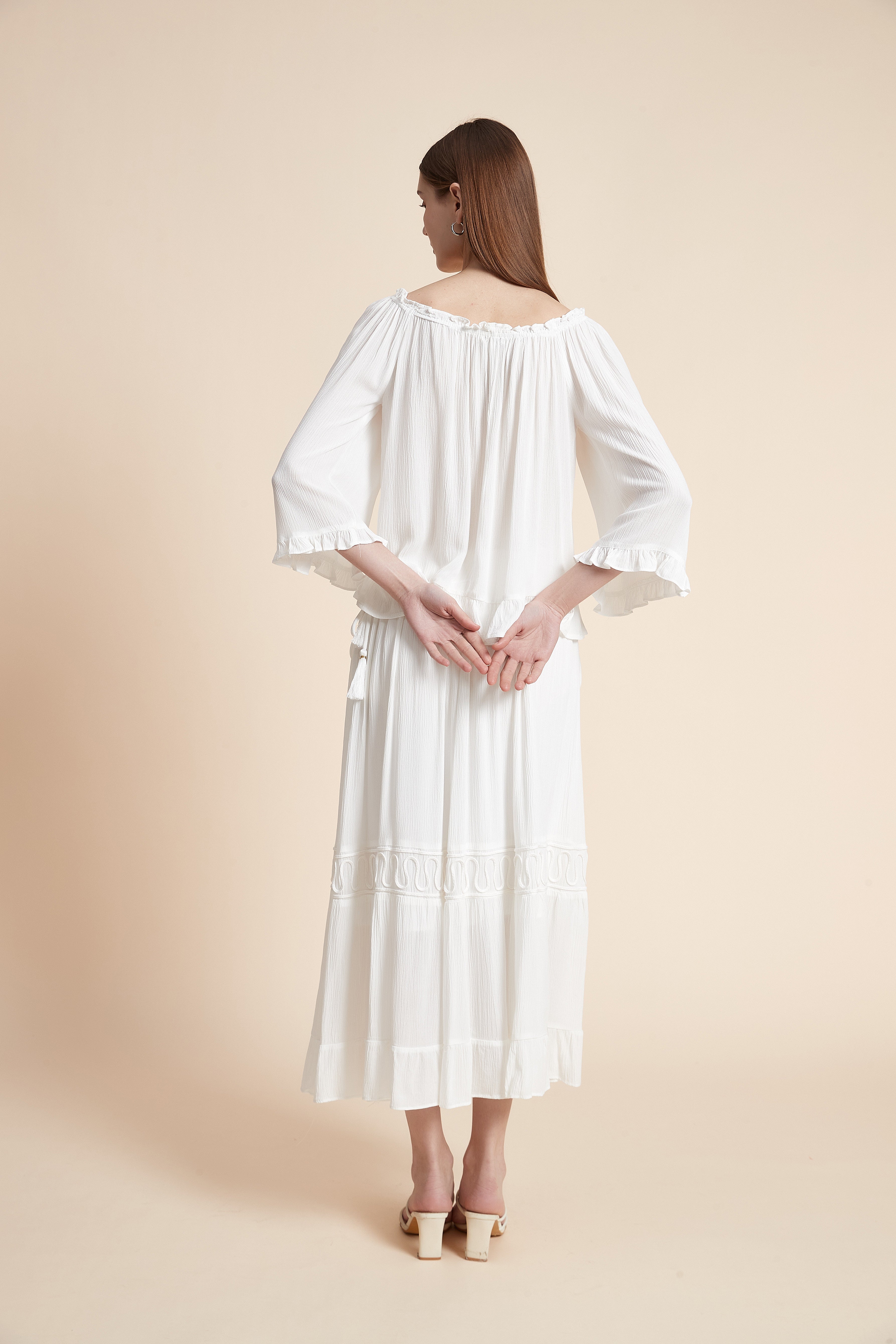 Embroidered Long Sleeve Blouse with Square Neck