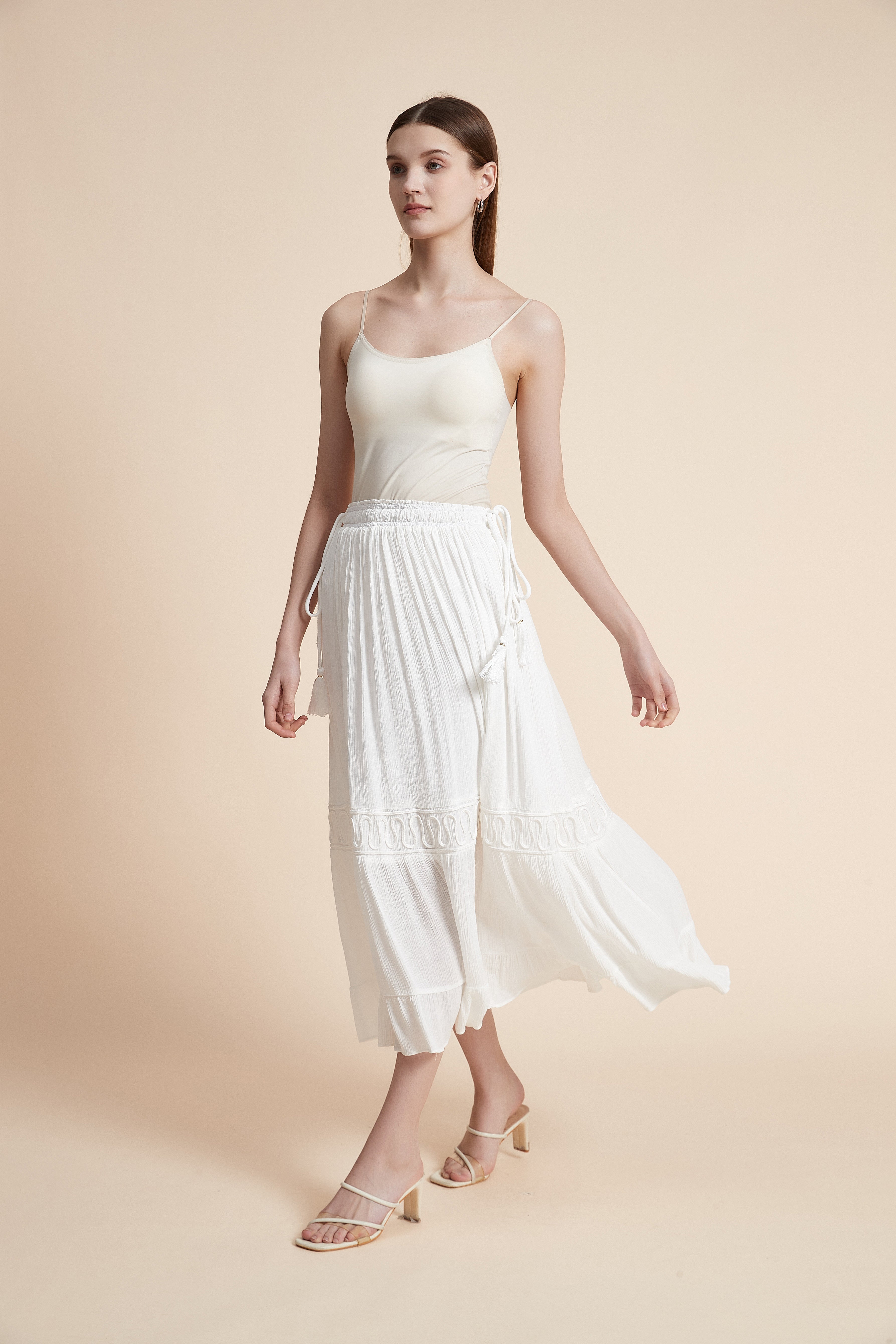 Solid Midi Skirt with Waist Tie