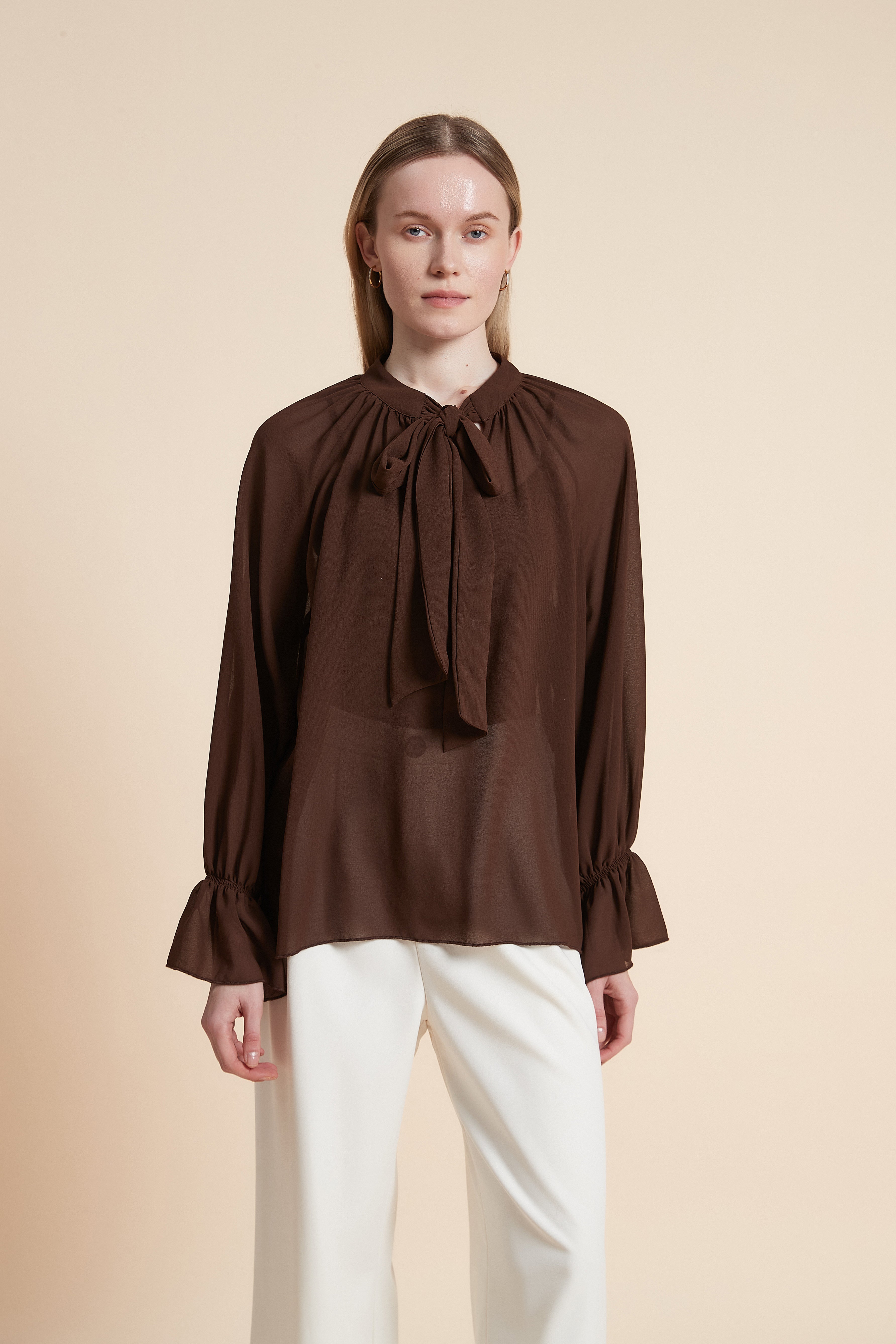 Plain Long-Sleeved Blouse