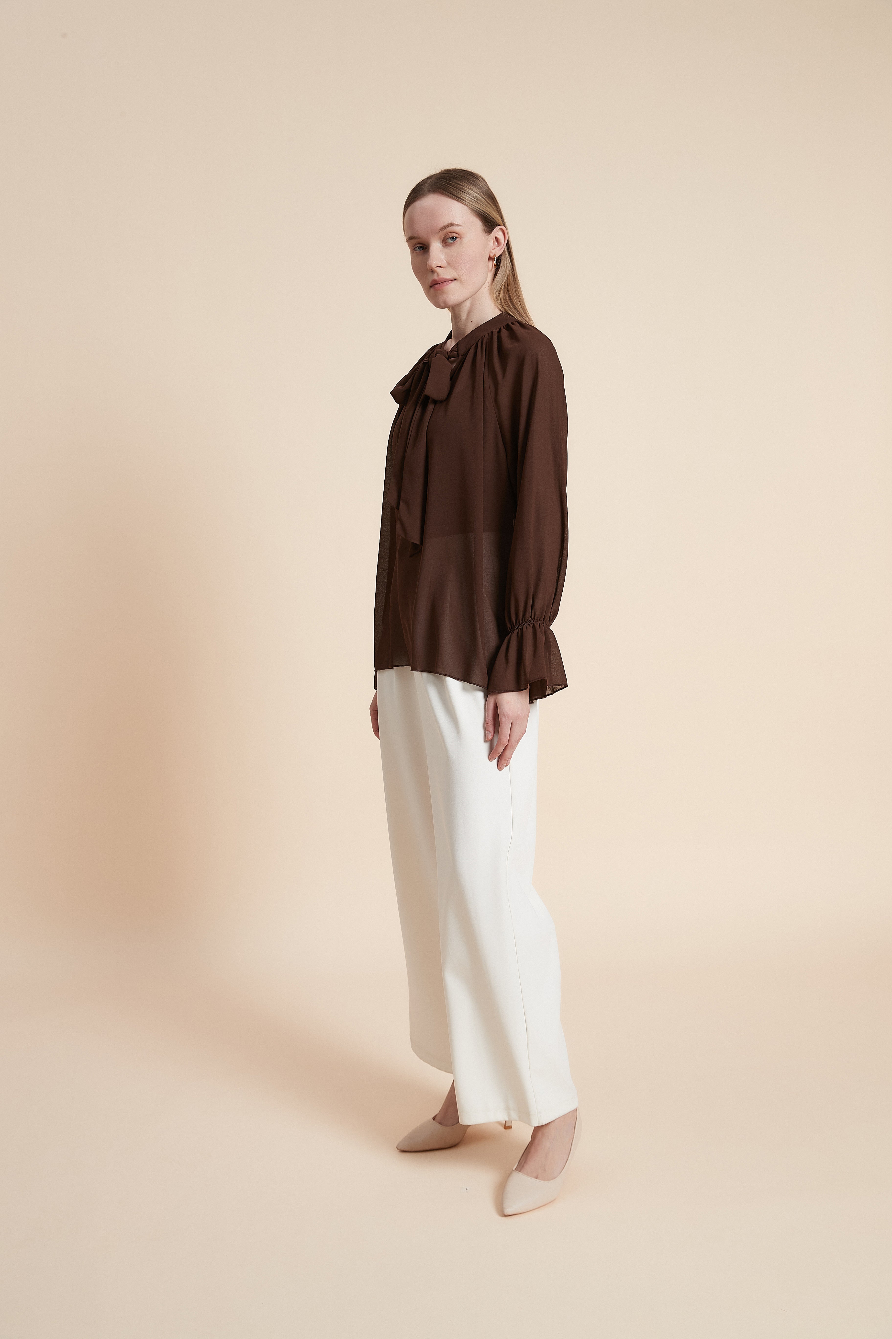 Plain Long-Sleeved Blouse