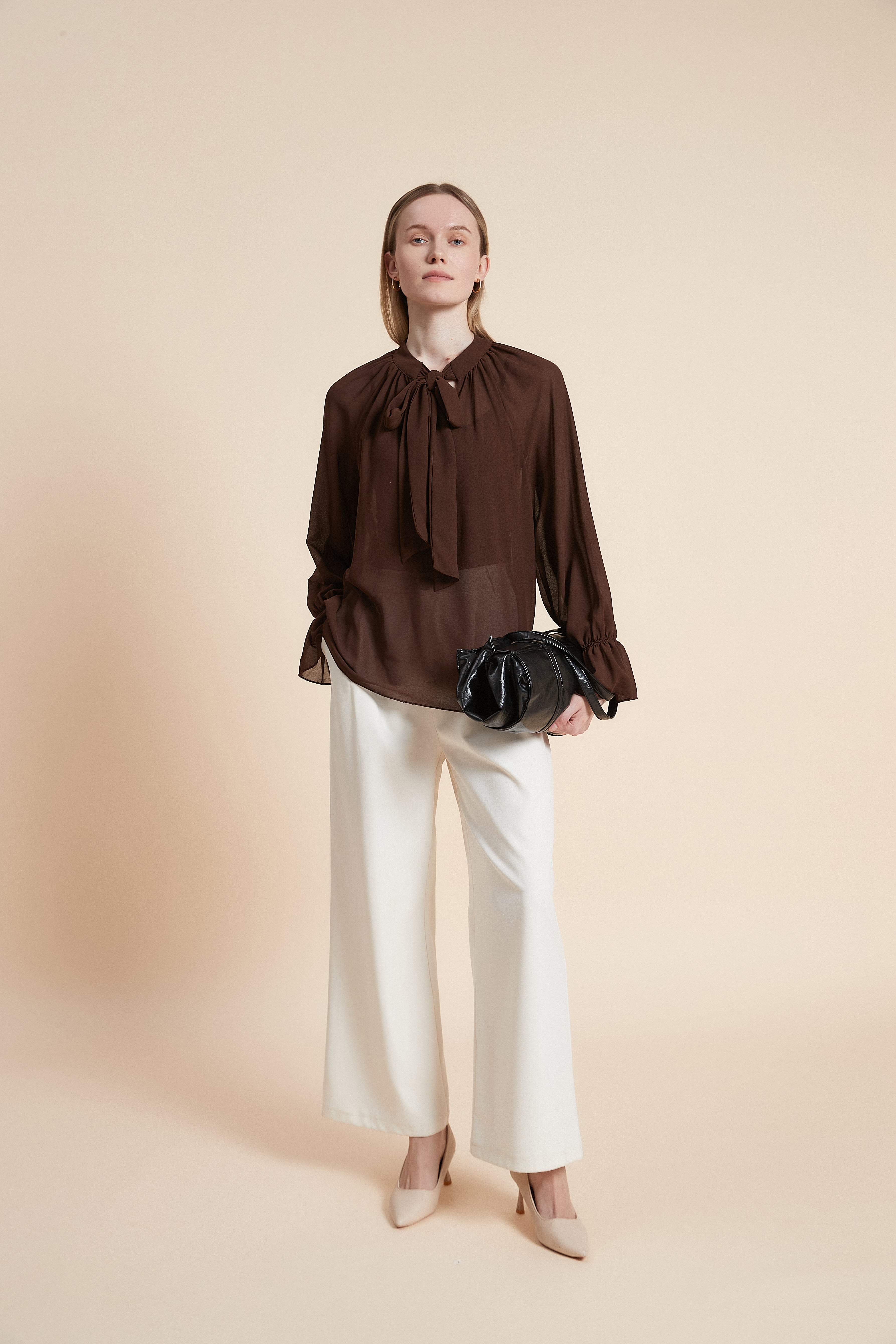 Plain Long-Sleeved Blouse