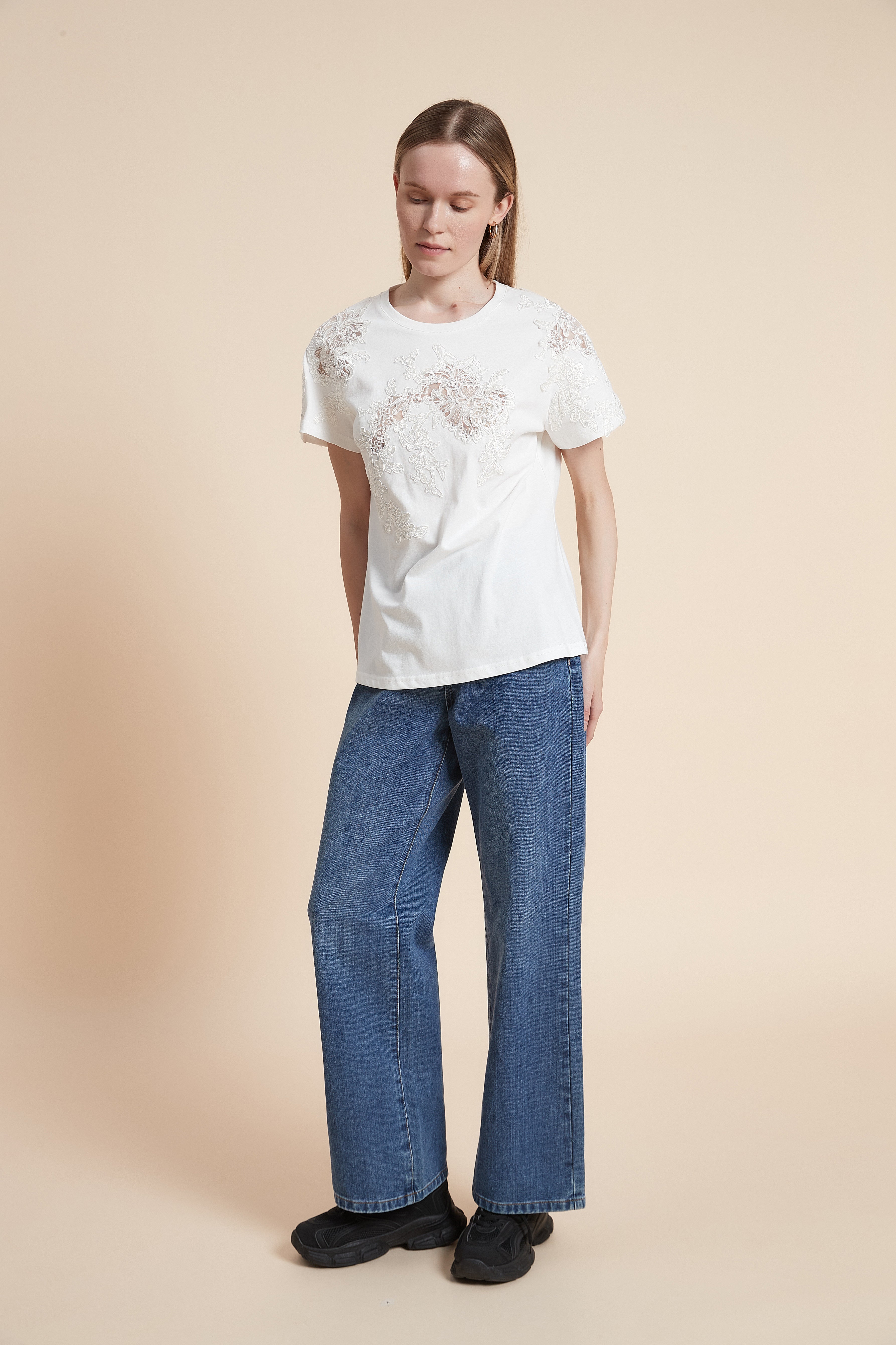 Plain Half Sleeve Lace Waist Top