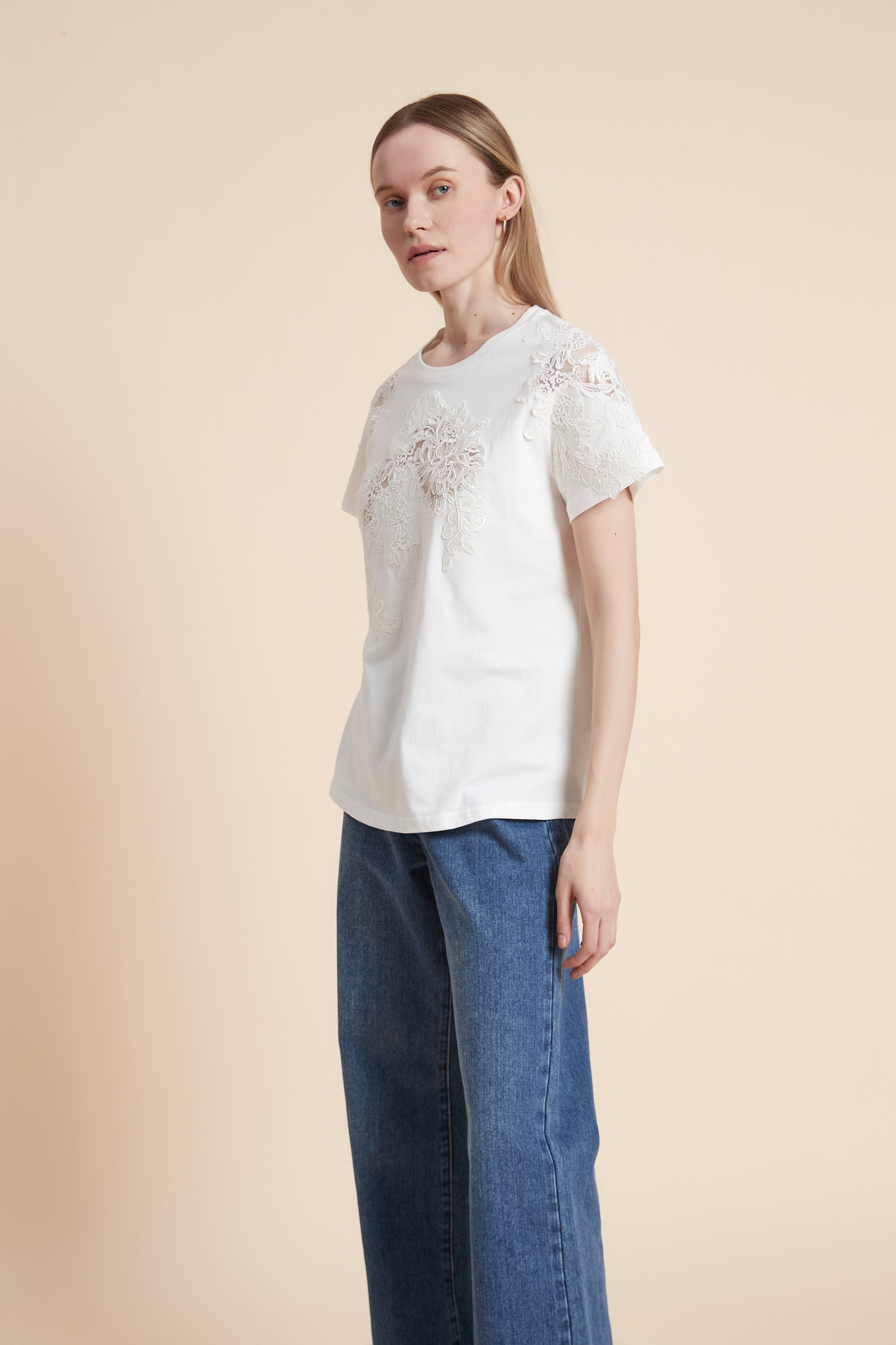 Plain Half Sleeve Lace Waist Top