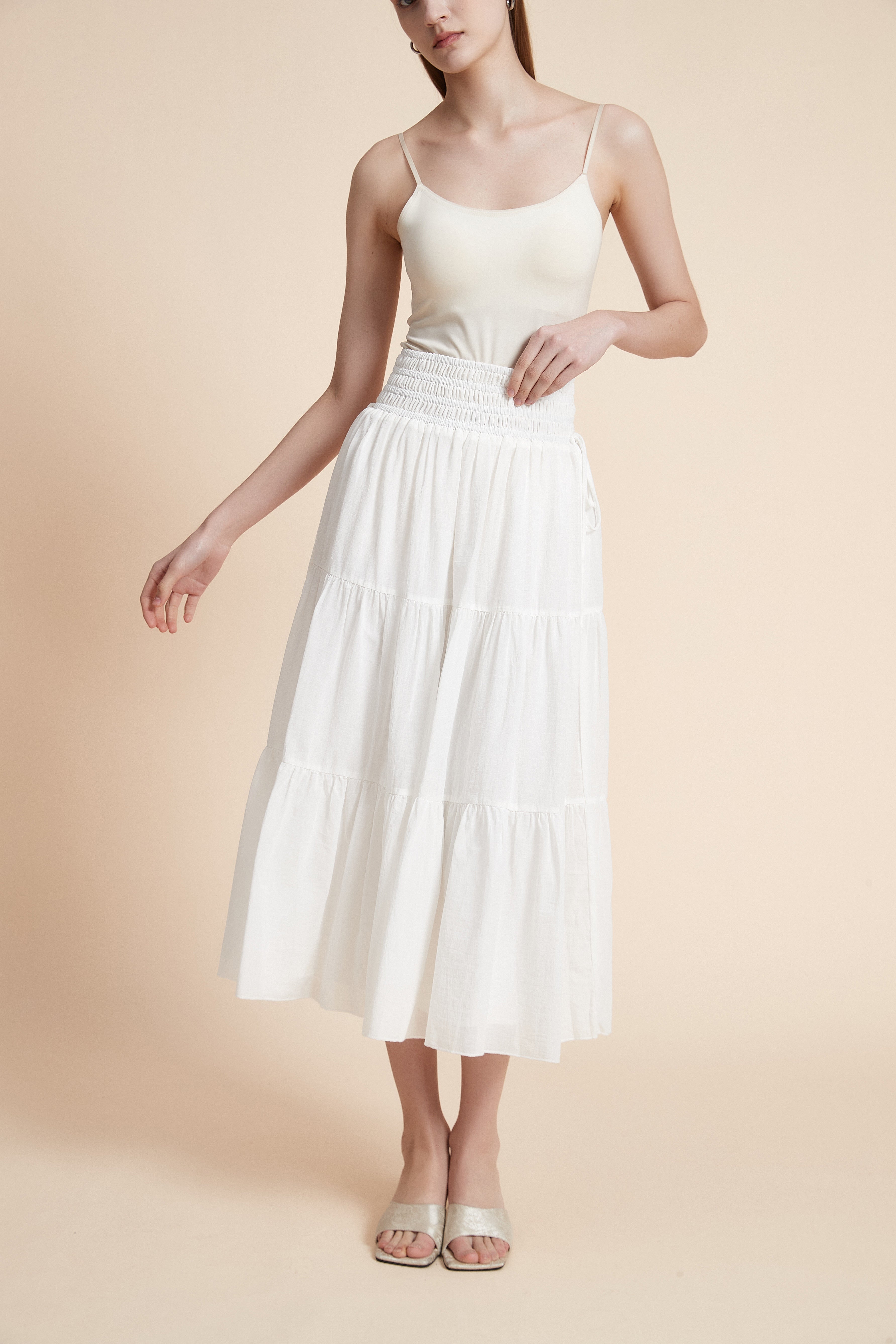 Solid Color Long Skirt with Elastic Waist