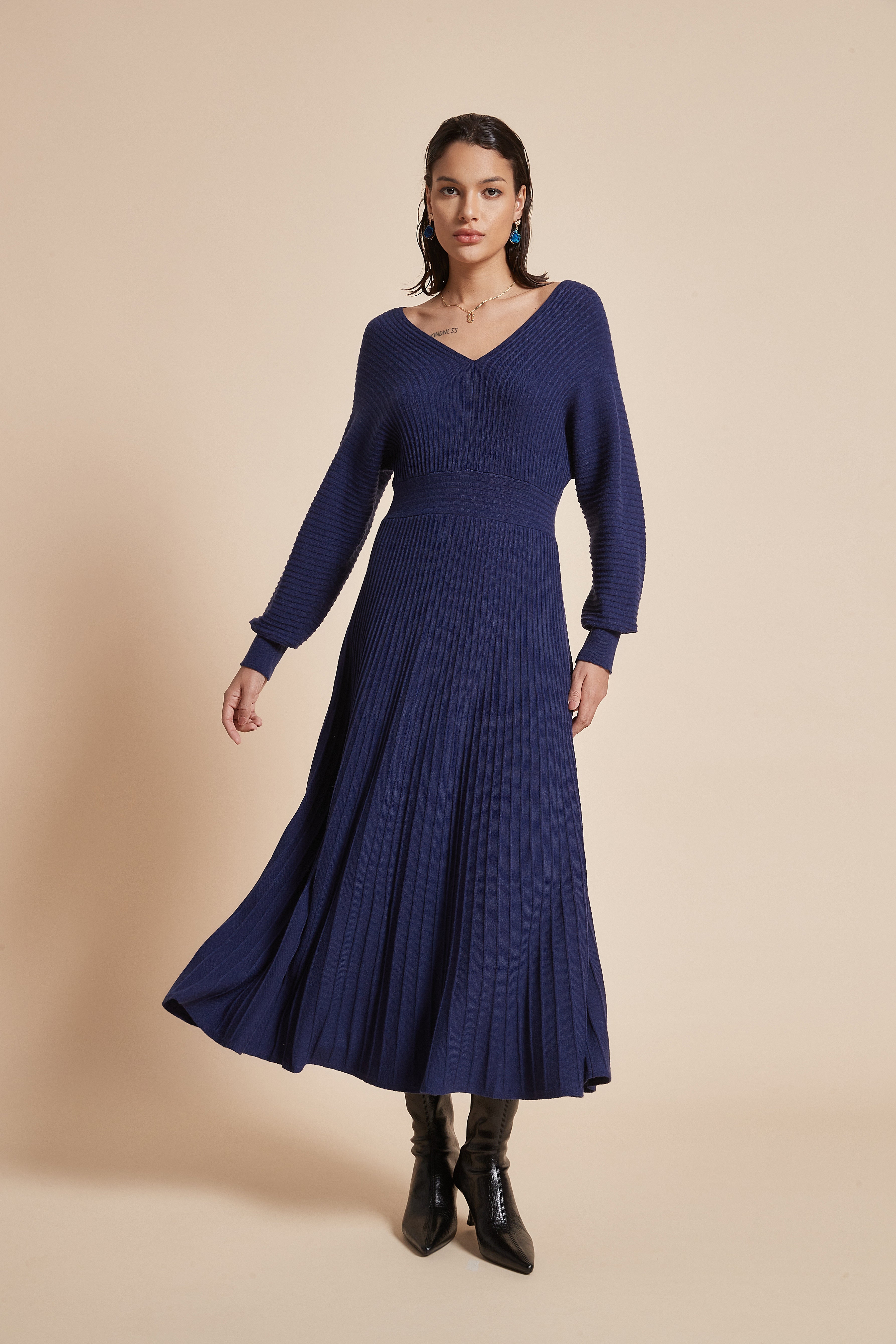 Yola Midi Dress with Half Sleeves and Front Buttons