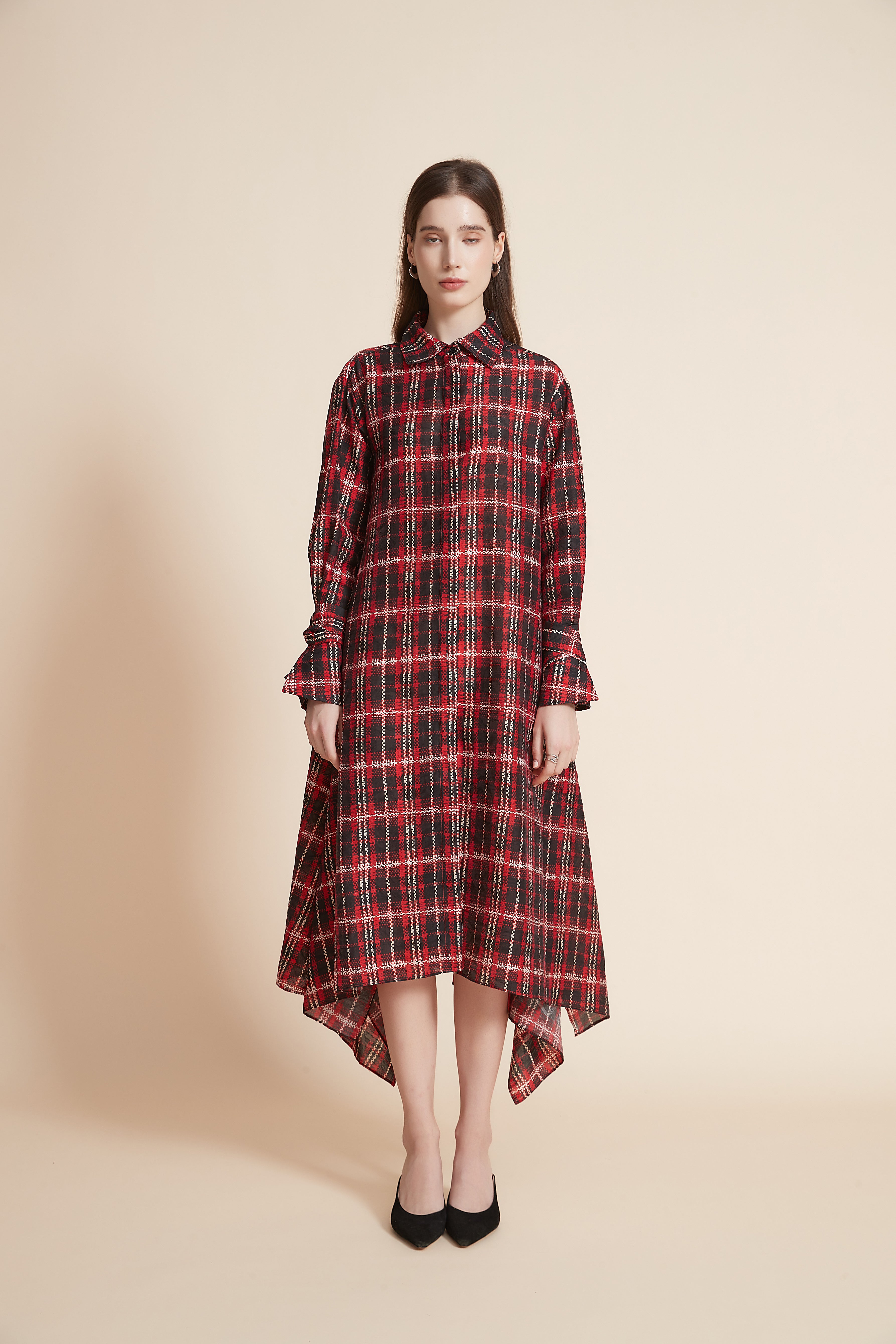 Yola Long Sleeve Checkered Shirt Dress