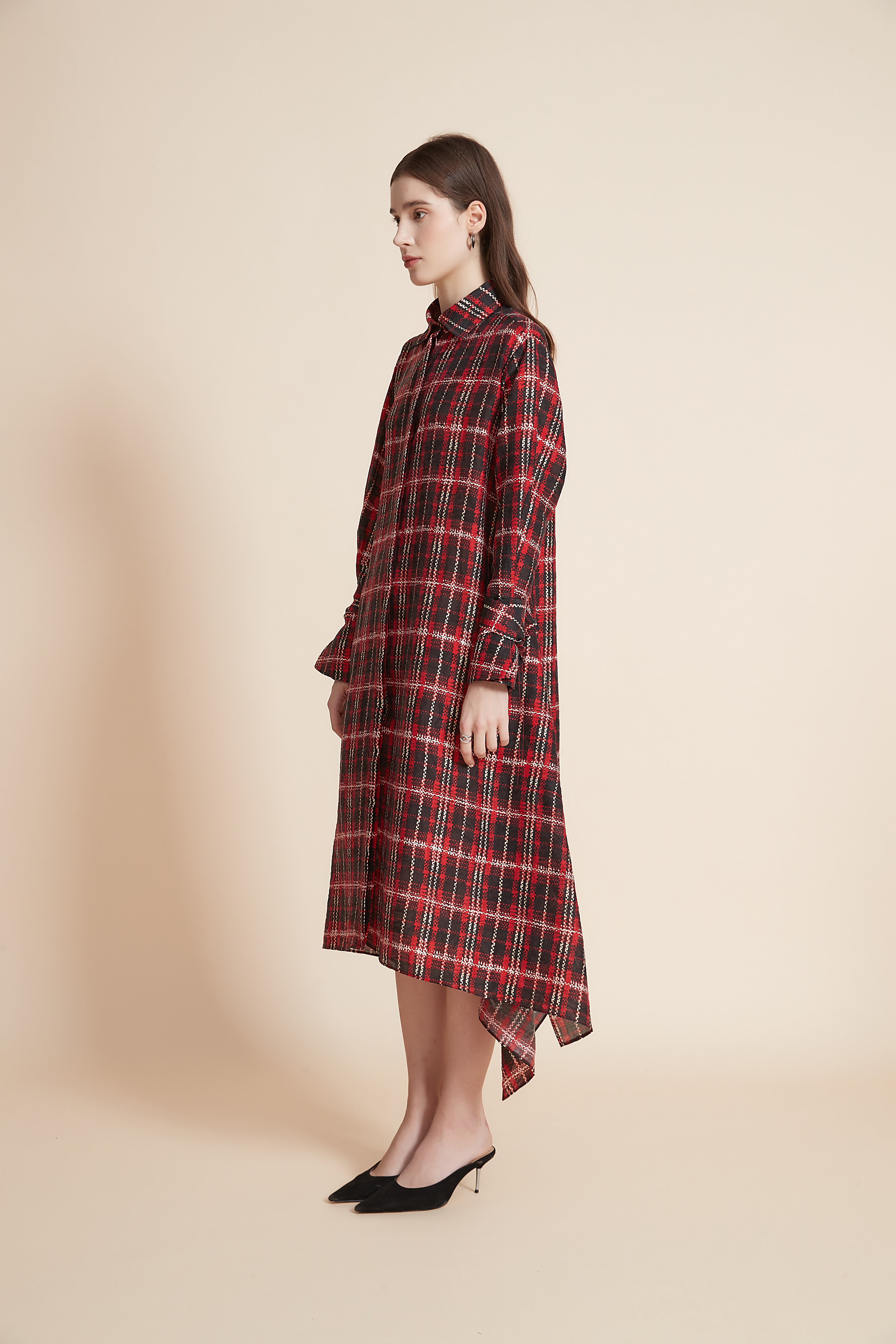 Yola Long Sleeve Checkered Shirt Dress