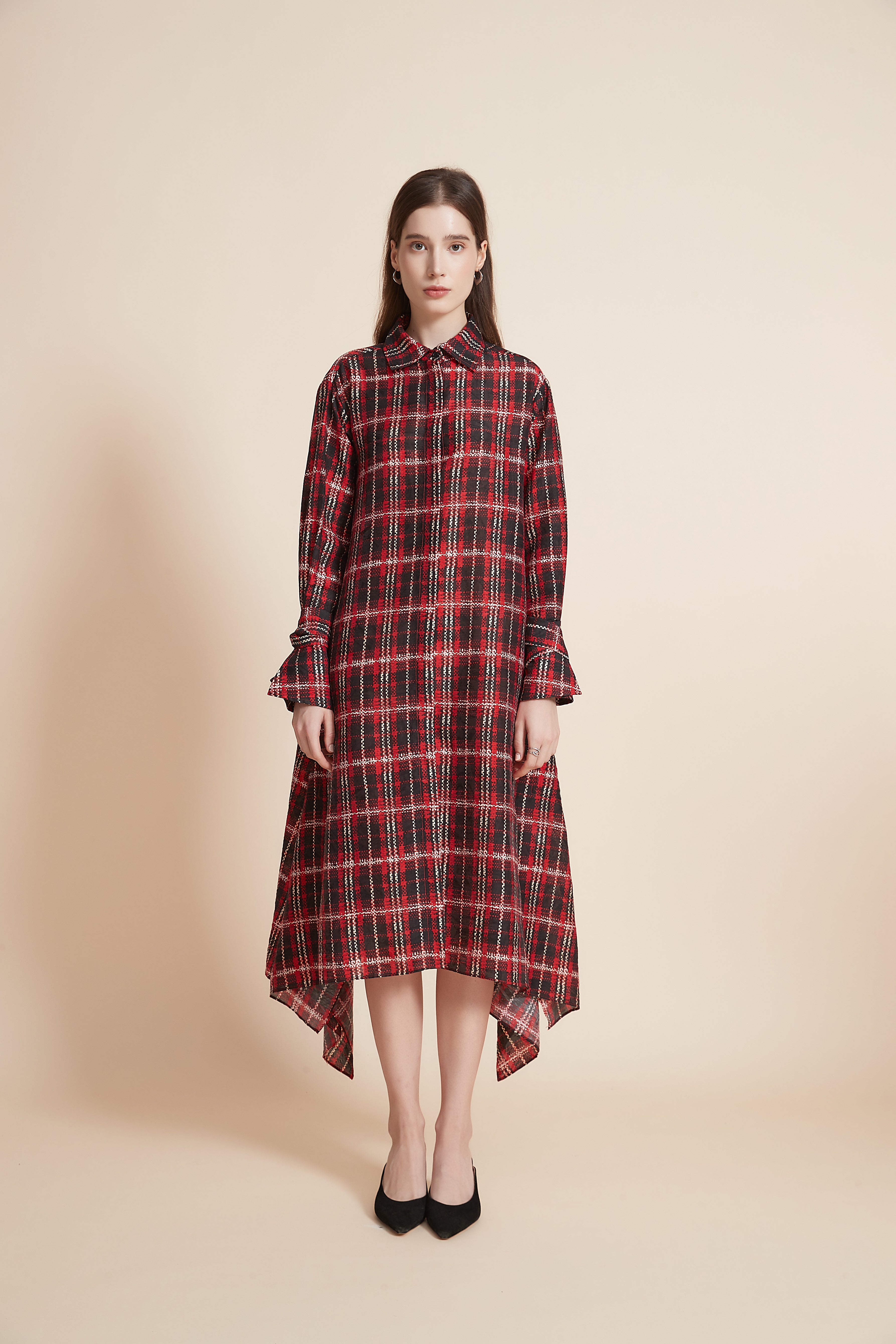 Long Sleeve Checkered Shirt Dress