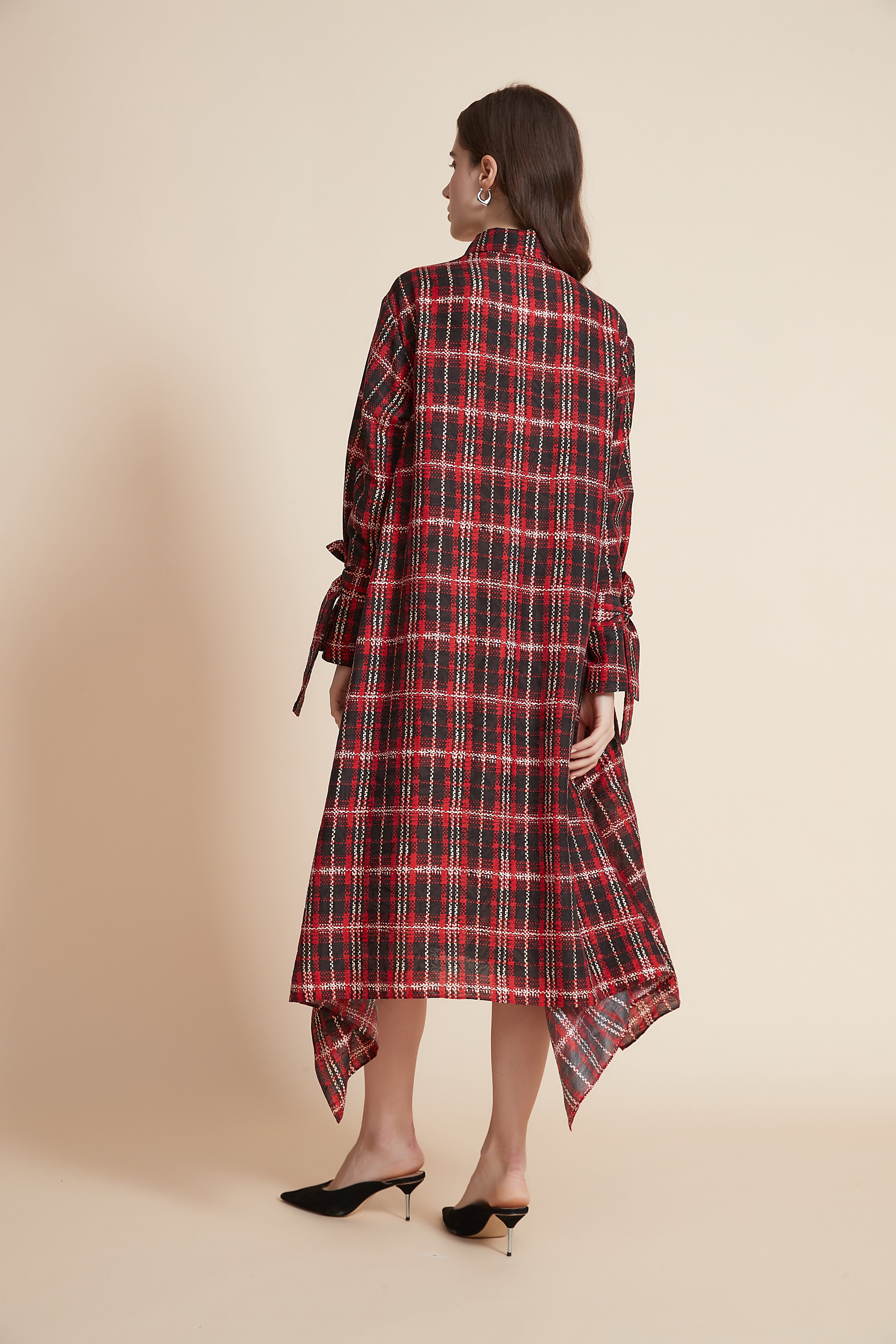 Long Sleeve Checkered Shirt Dress