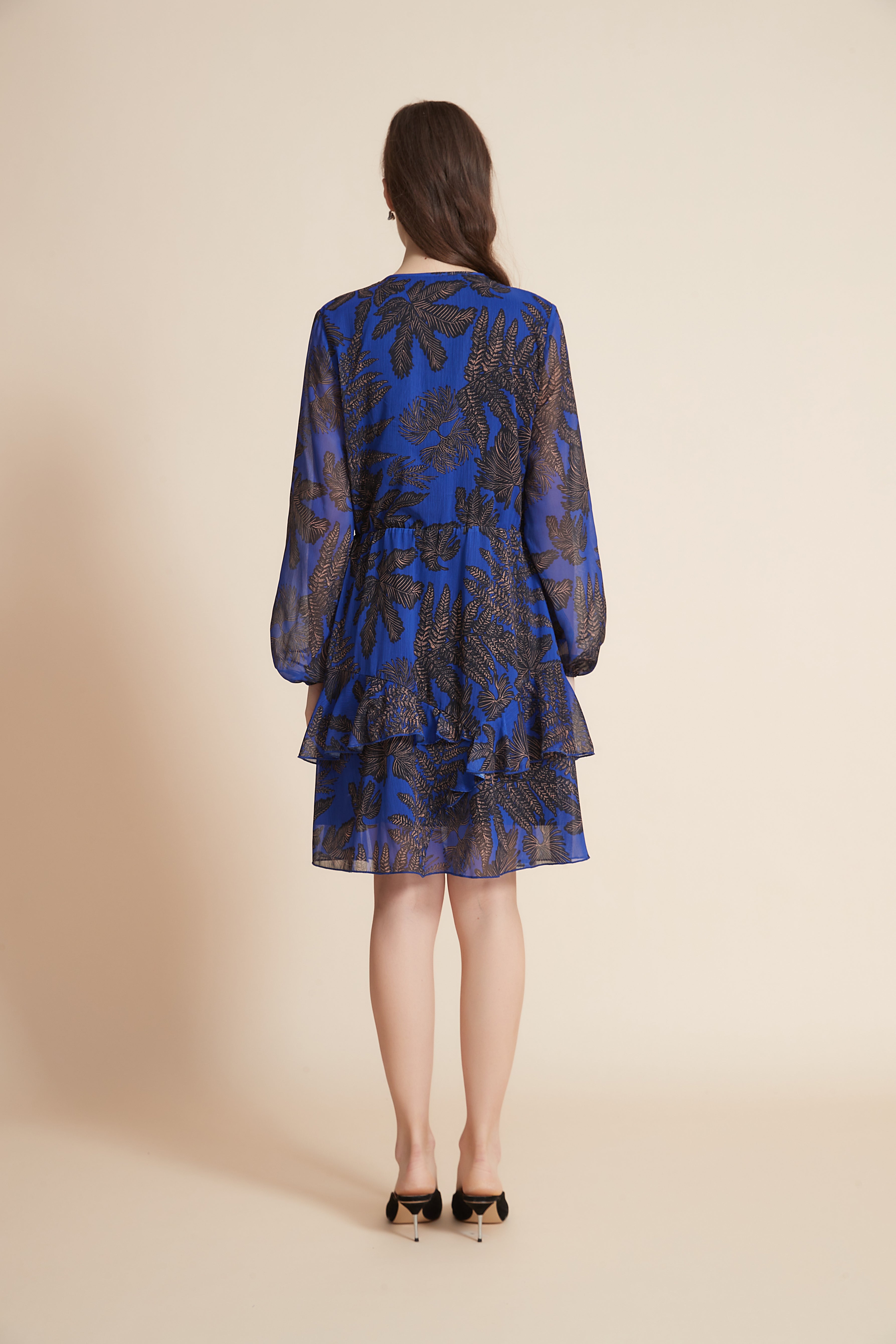 Long Sleeve Short Dress With Ruffled Floral