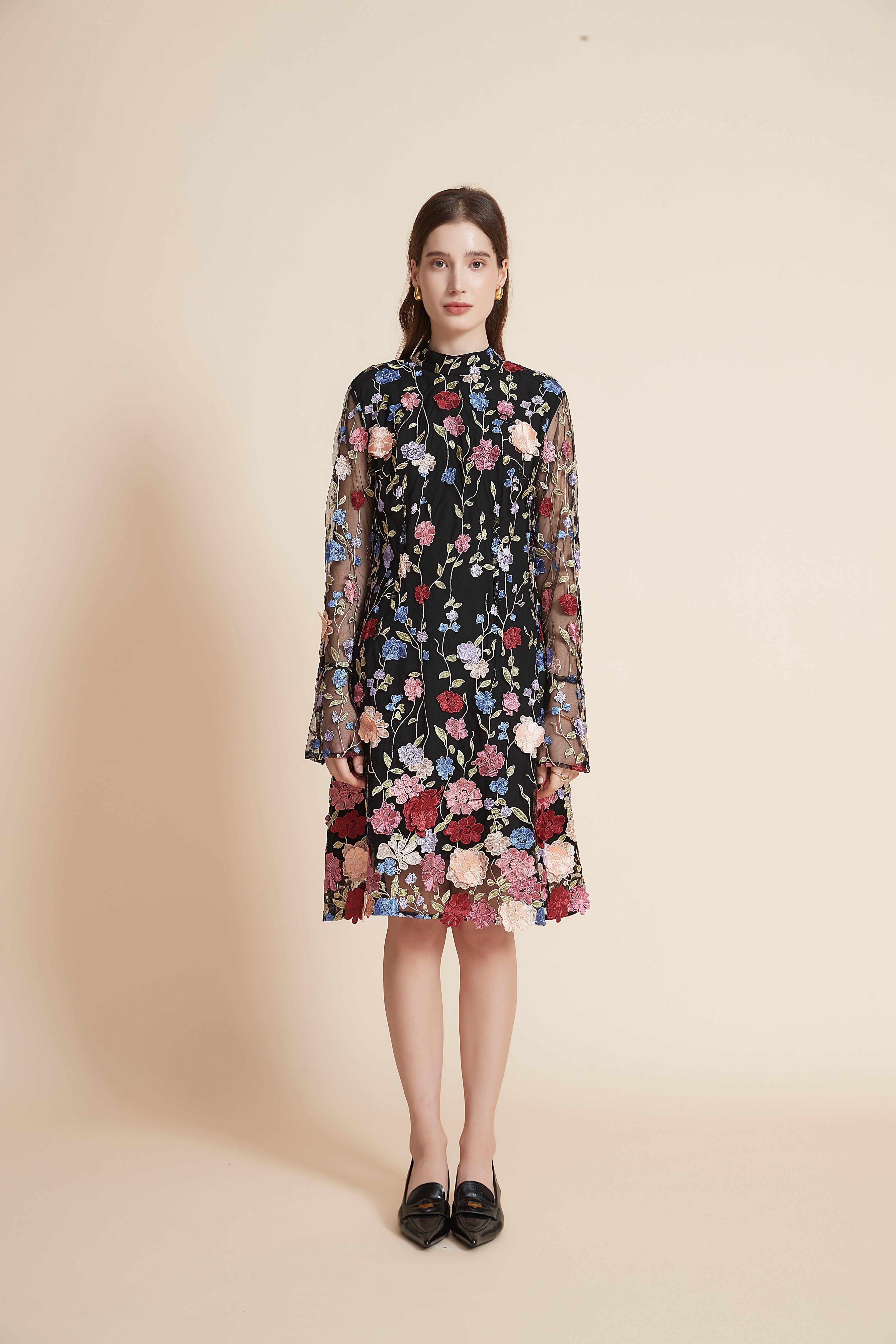 Short Floral Dress with Long Chiffon Sleeves