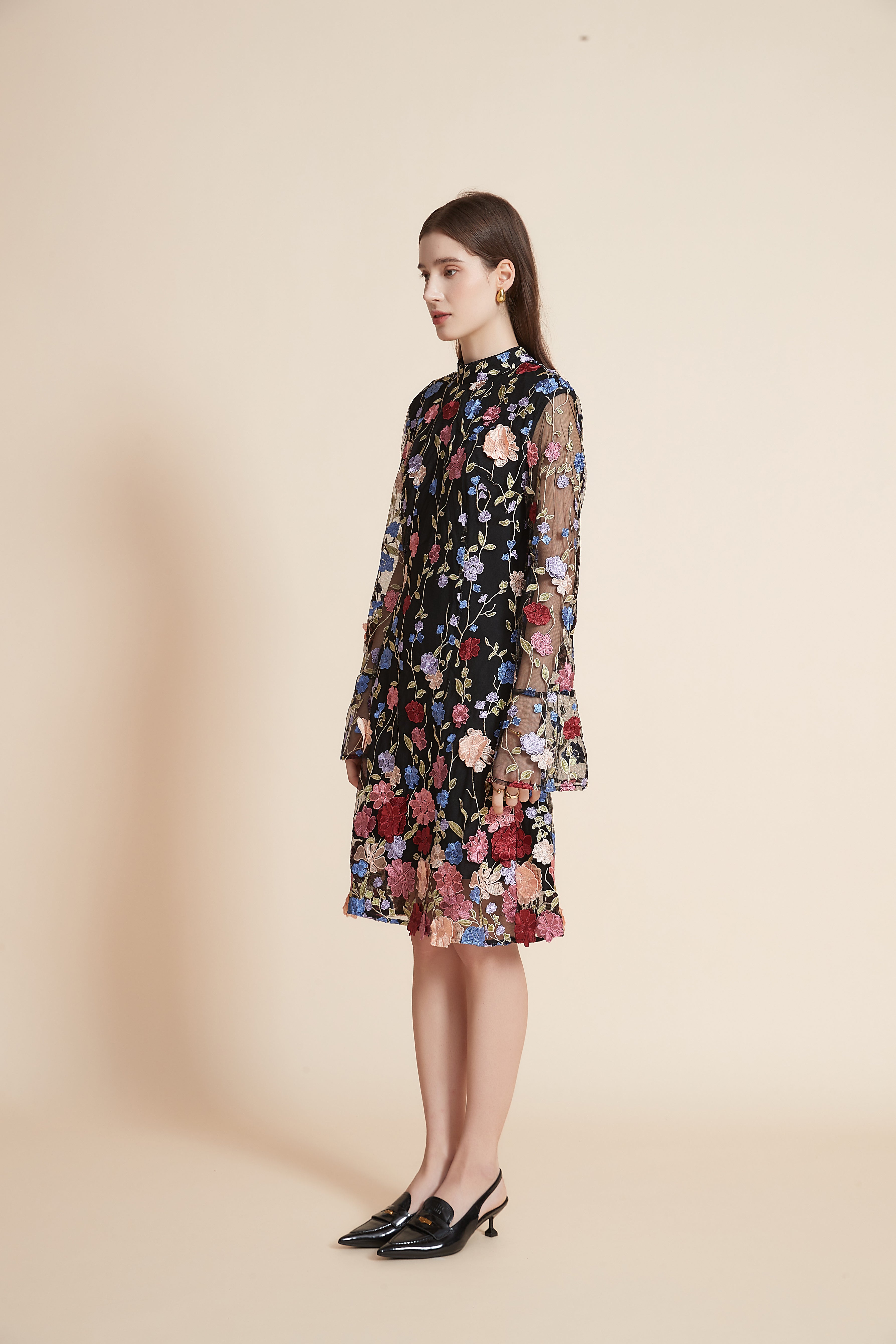 Short Floral Dress with Long Chiffon Sleeves