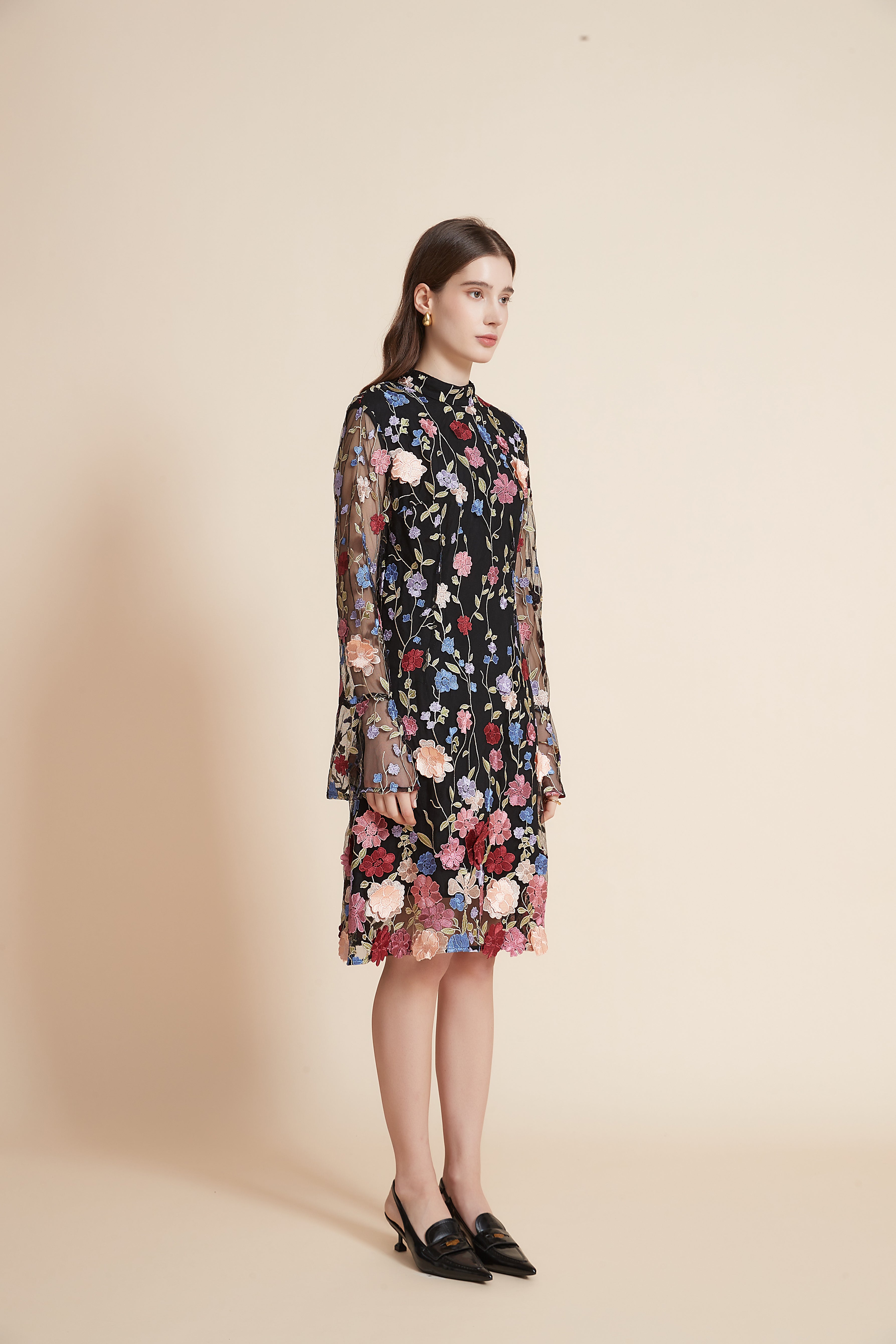 Short Floral Dress with Long Chiffon Sleeves